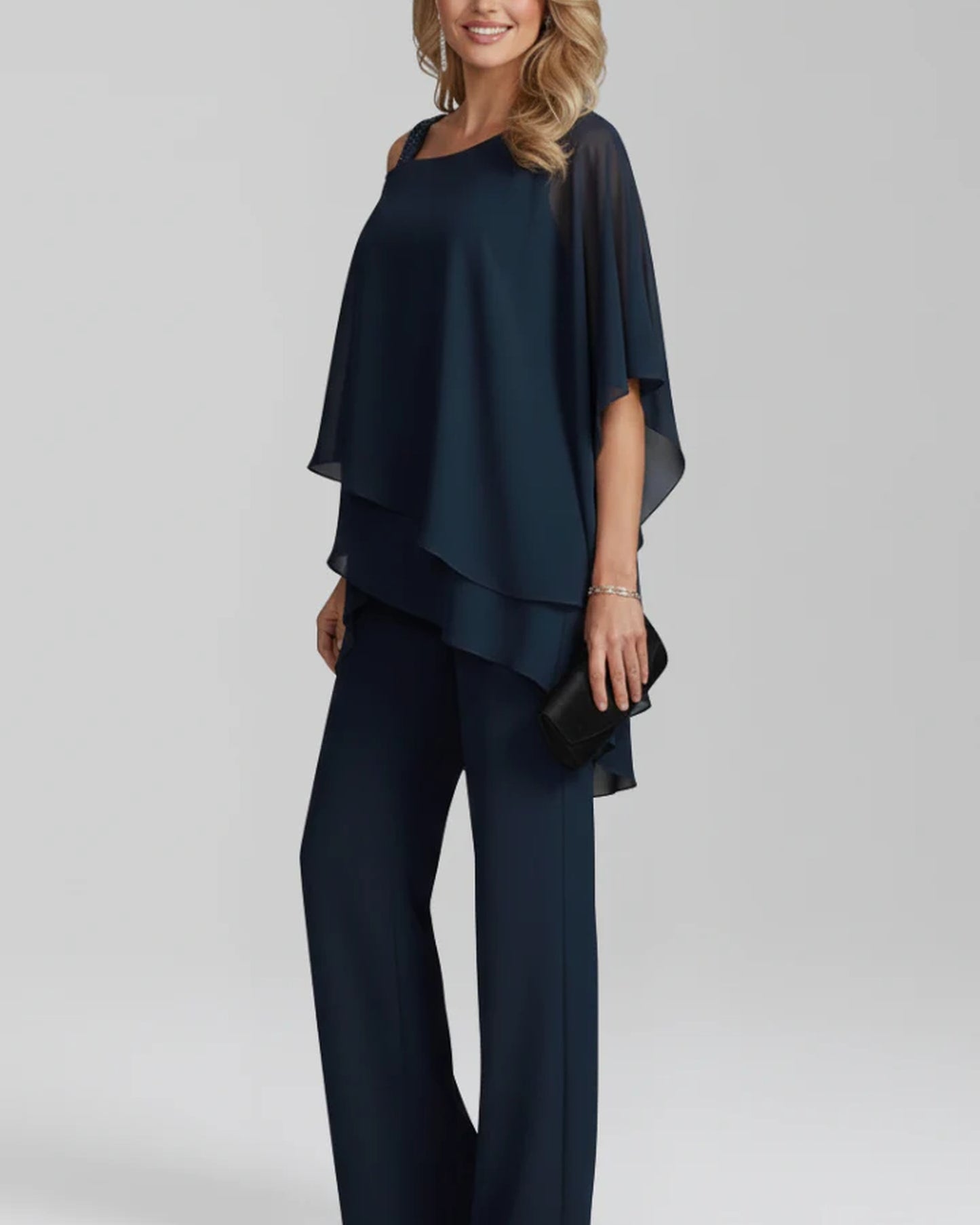 Algonde Dames Jumpsuit | Cold-Shoulder Detail | Asymmetrische Chiffon Overlay