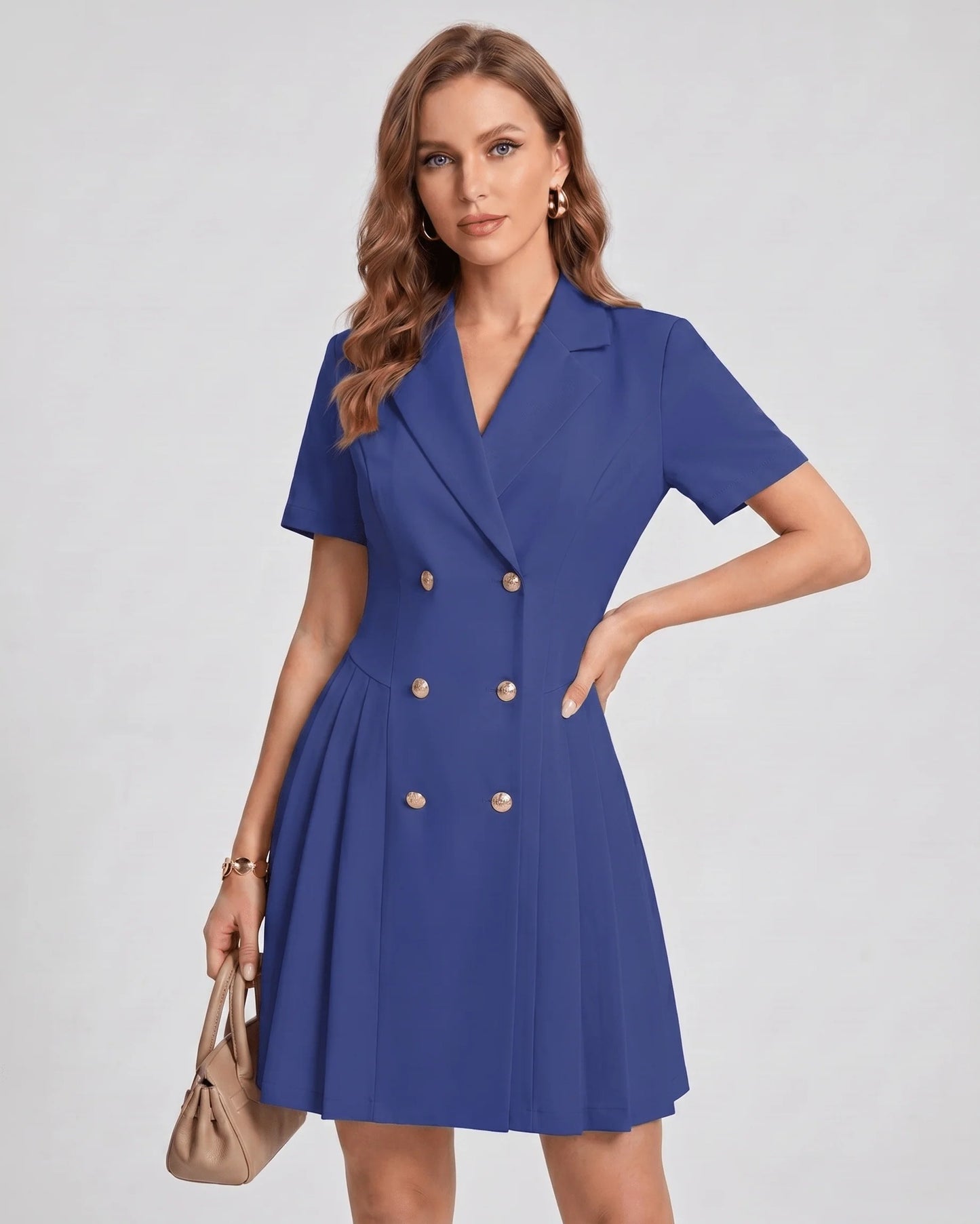 Maëva Dames Mini Jurk | Dubbelrij Knopen | Geplooide Rok