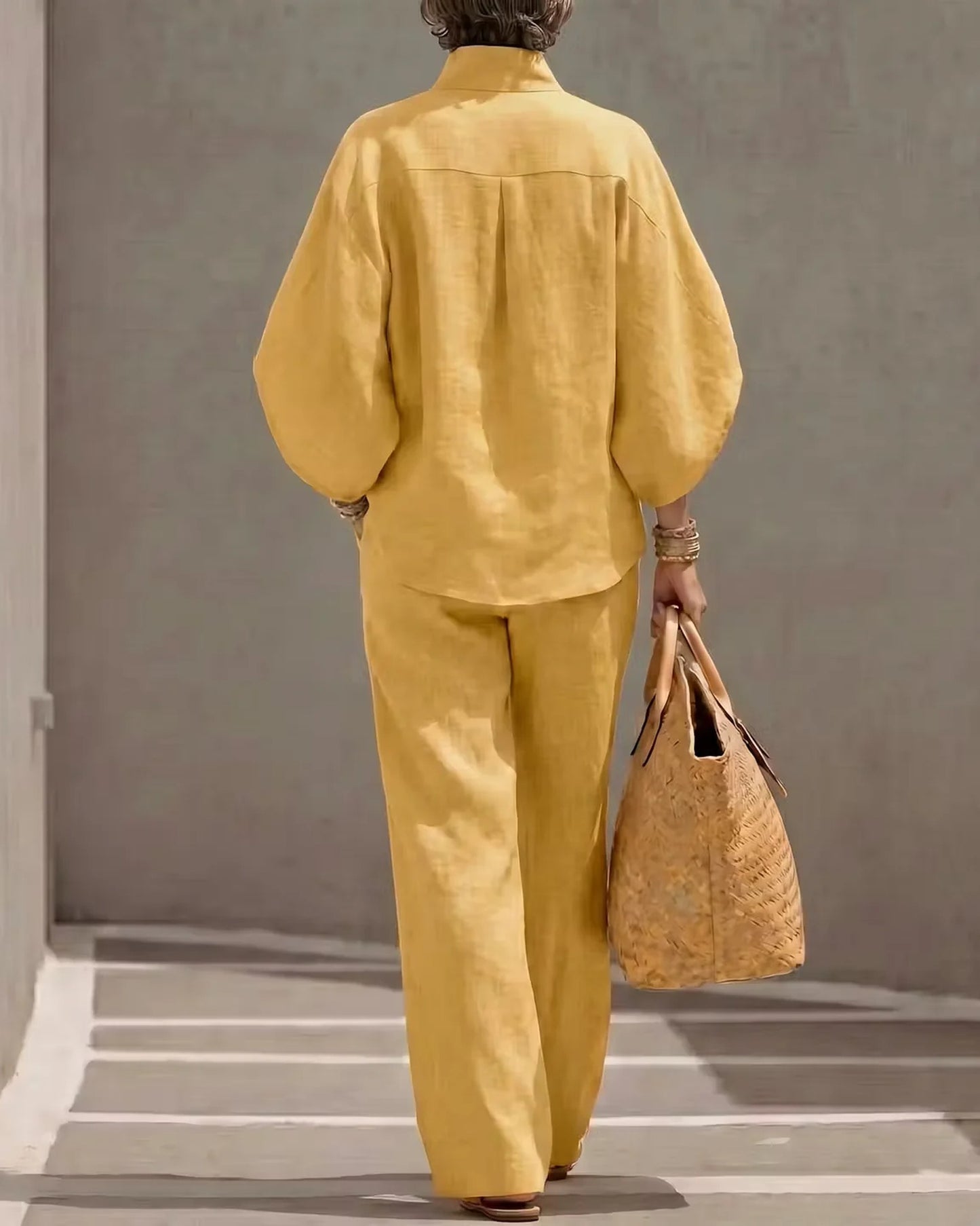Orane-Fernandine Dames Co-Ord Set | Knoop Placket | Wijde Pijpen