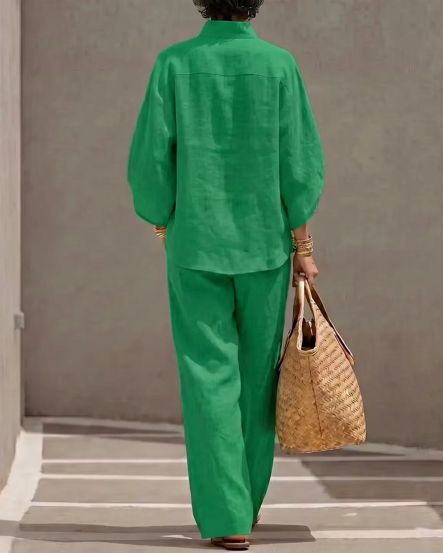 Orane-Fernandine Dames Co-Ord Set | Knoop Placket | Wijde Pijpen