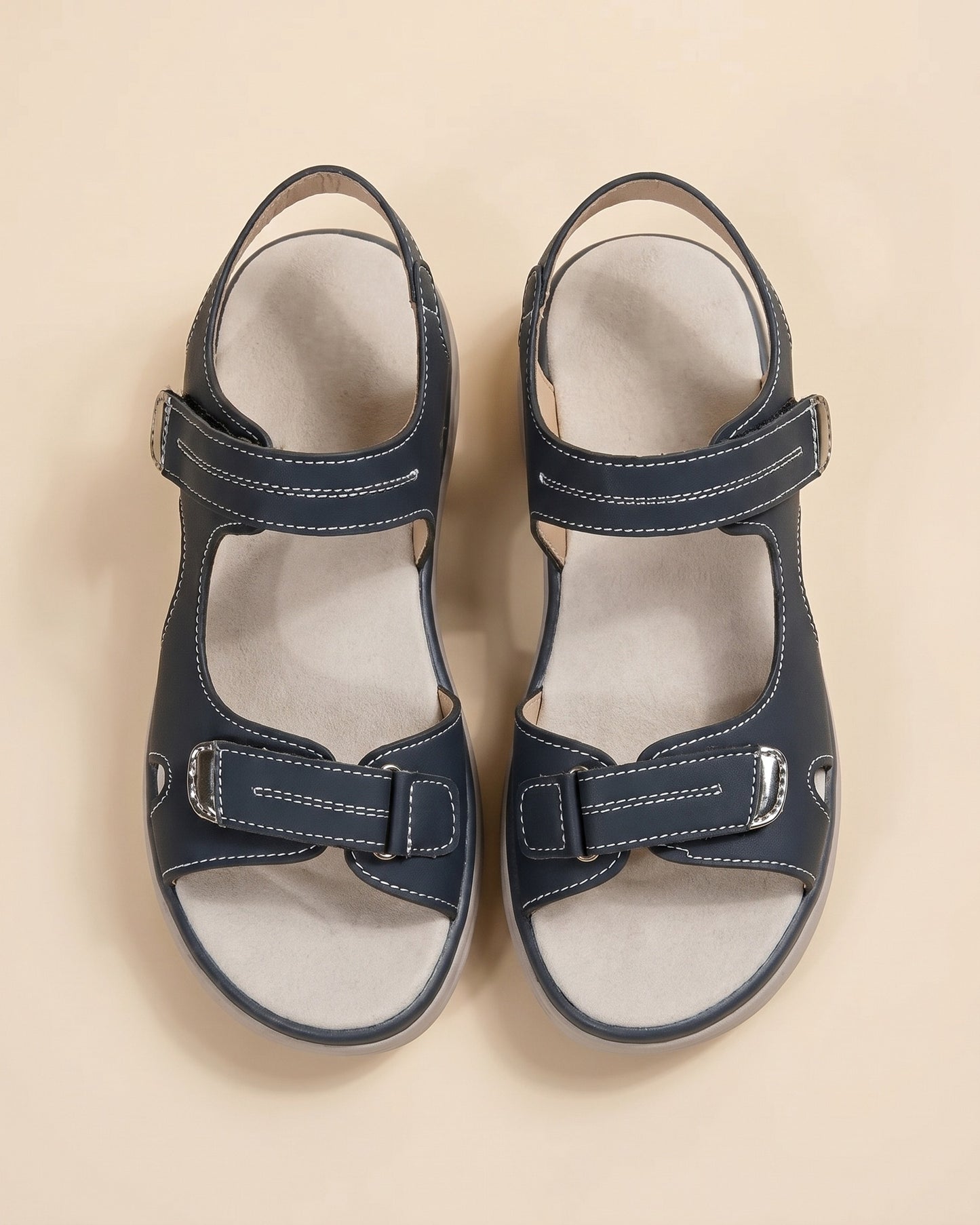 Elvire Dames Sandalen | Klittenband Sluitingen | Contrasterende Stiksels