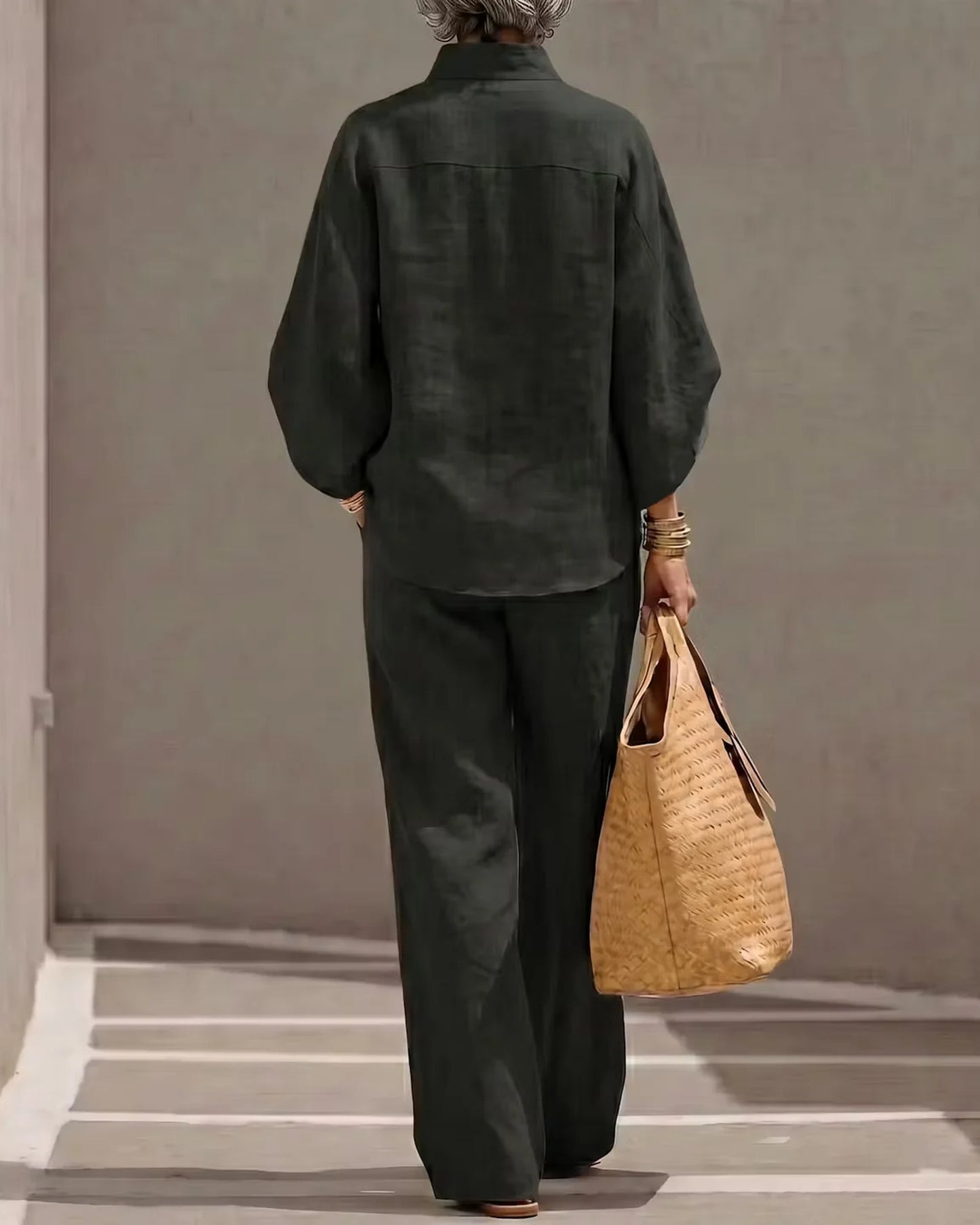 Orane-Fernandine Dames Co-Ord Set | Knoop Placket | Wijde Pijpen