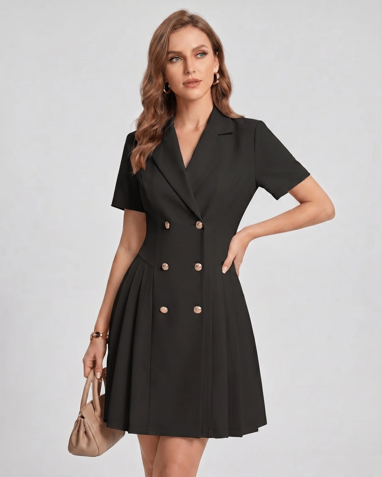 Maëva Dames Mini Jurk | Dubbelrij Knopen | Geplooide Rok