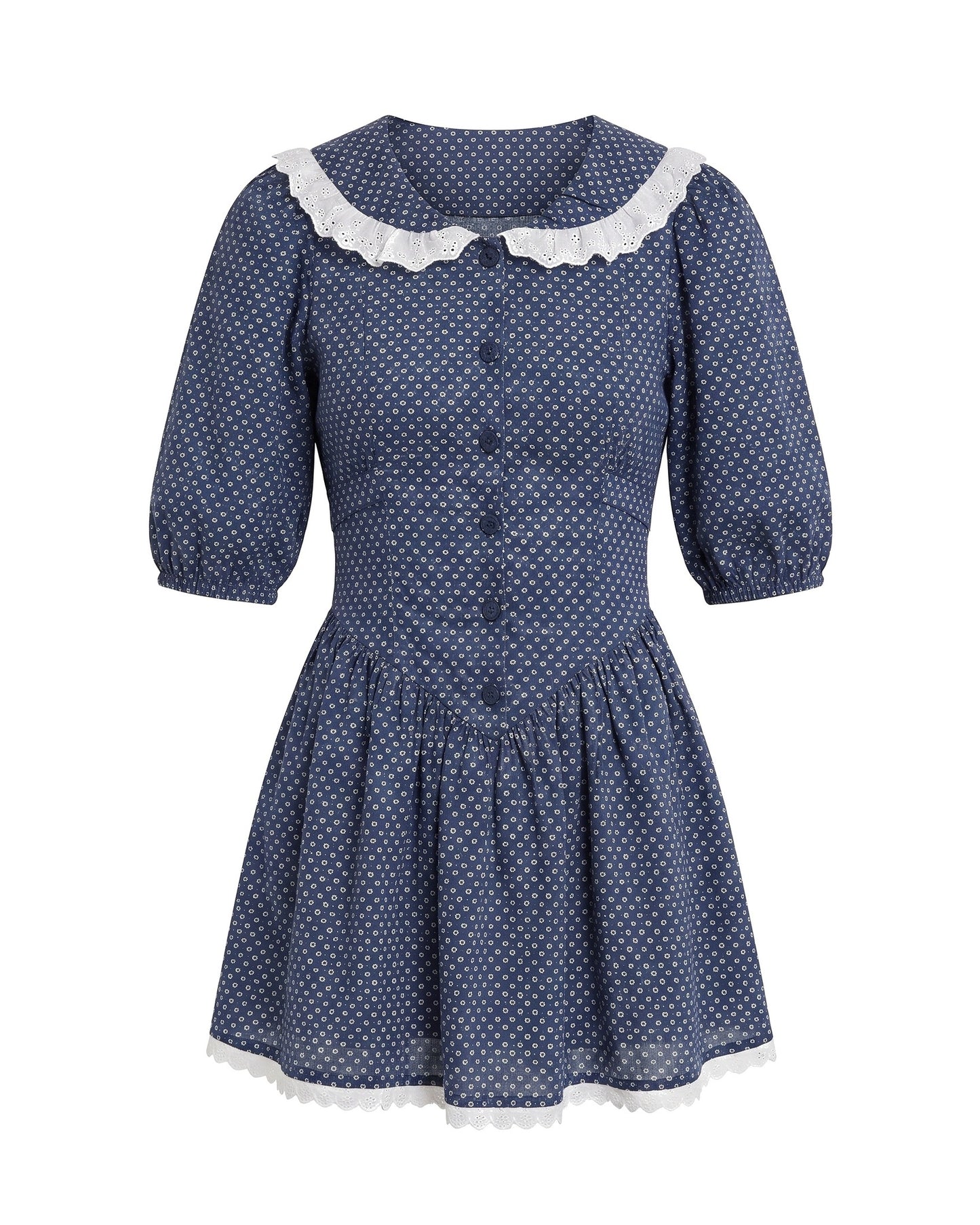 Hiltrude Dames Mini Jurk | Witte Broderie Kraag | Polkadot