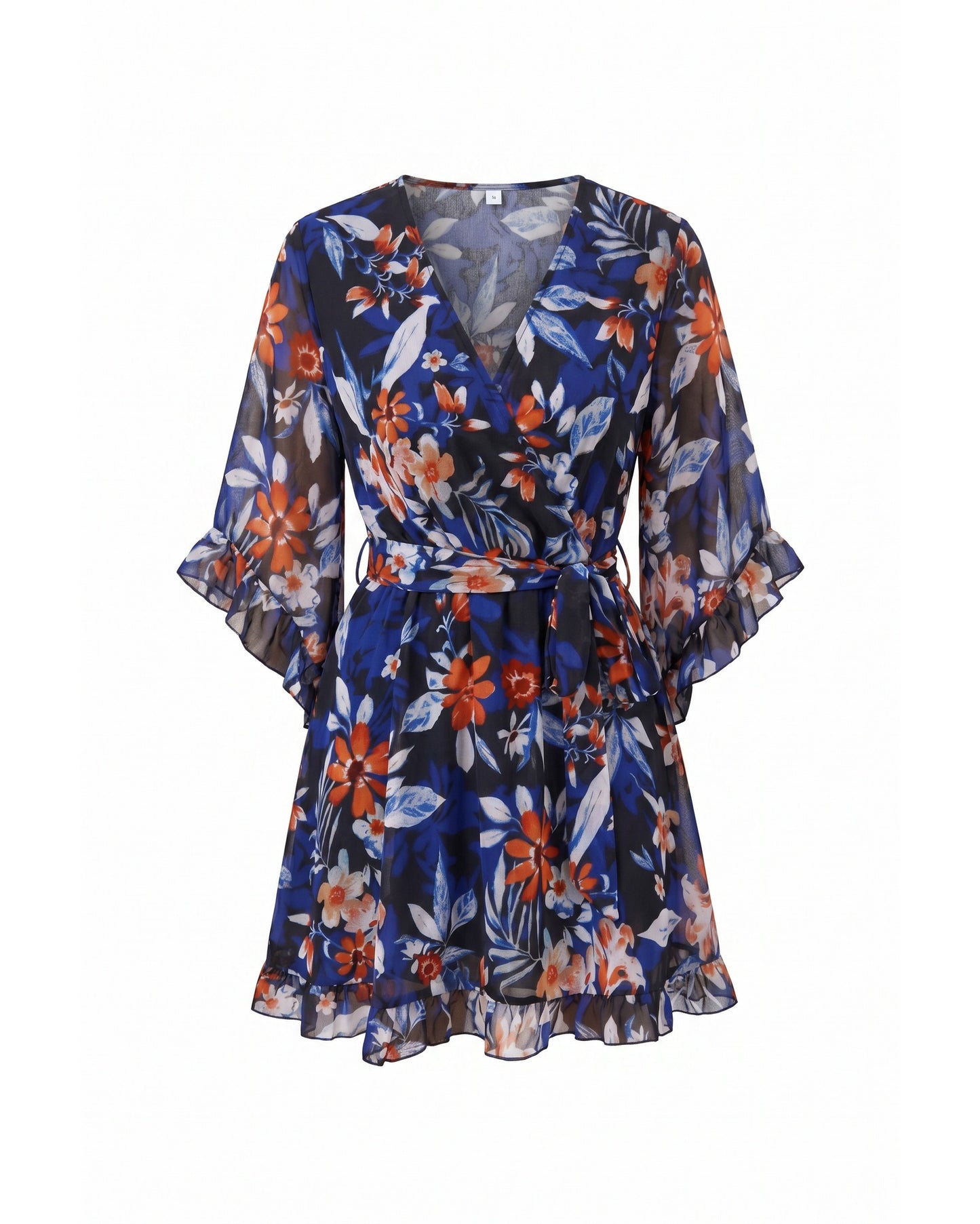 Louise Dames Mini Jurk | Bloemenprint | Overslag met Strikband
