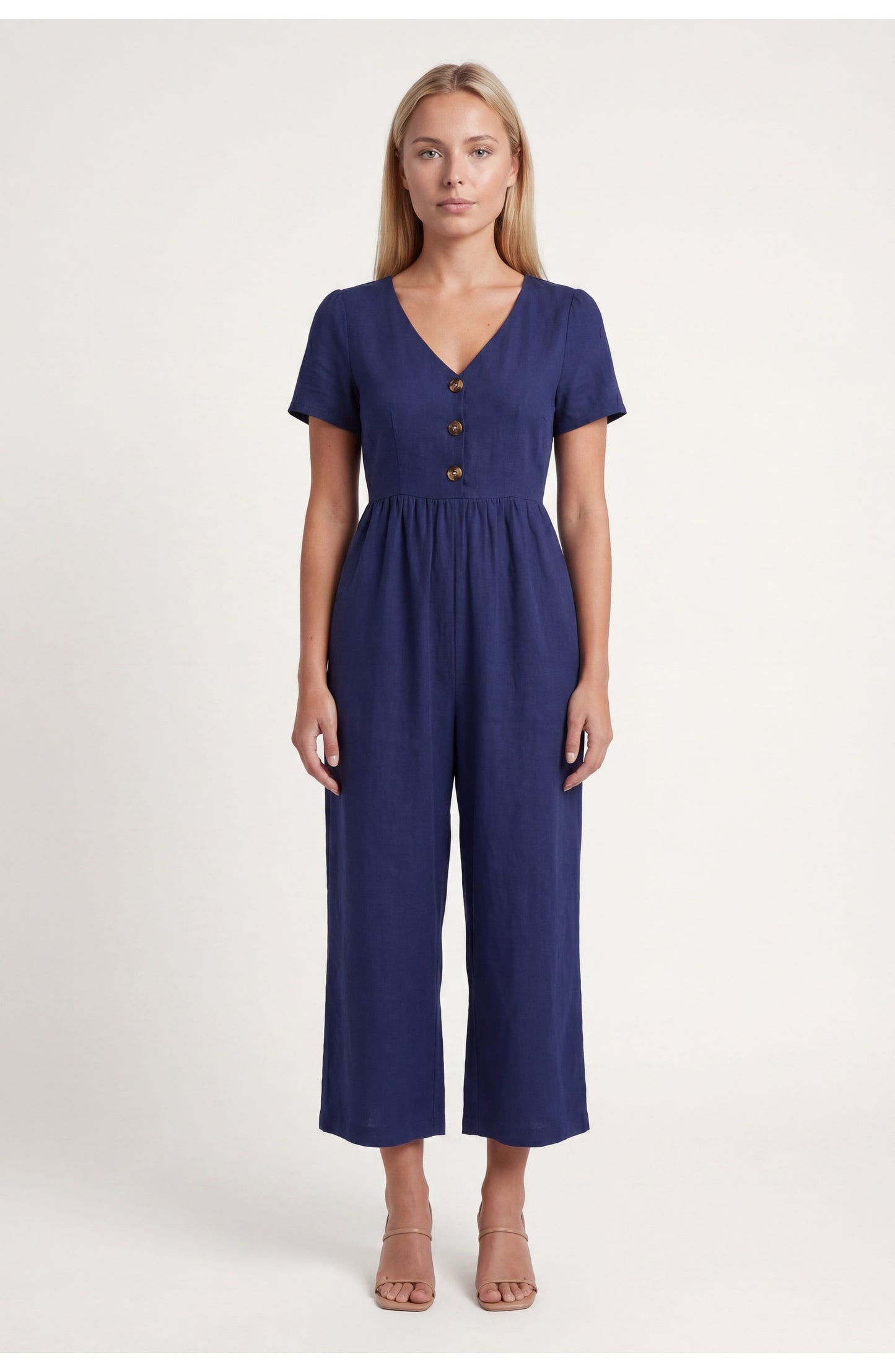 Régine Dames Jumpsuit | V-Hals met Knopen | Hoge Taille