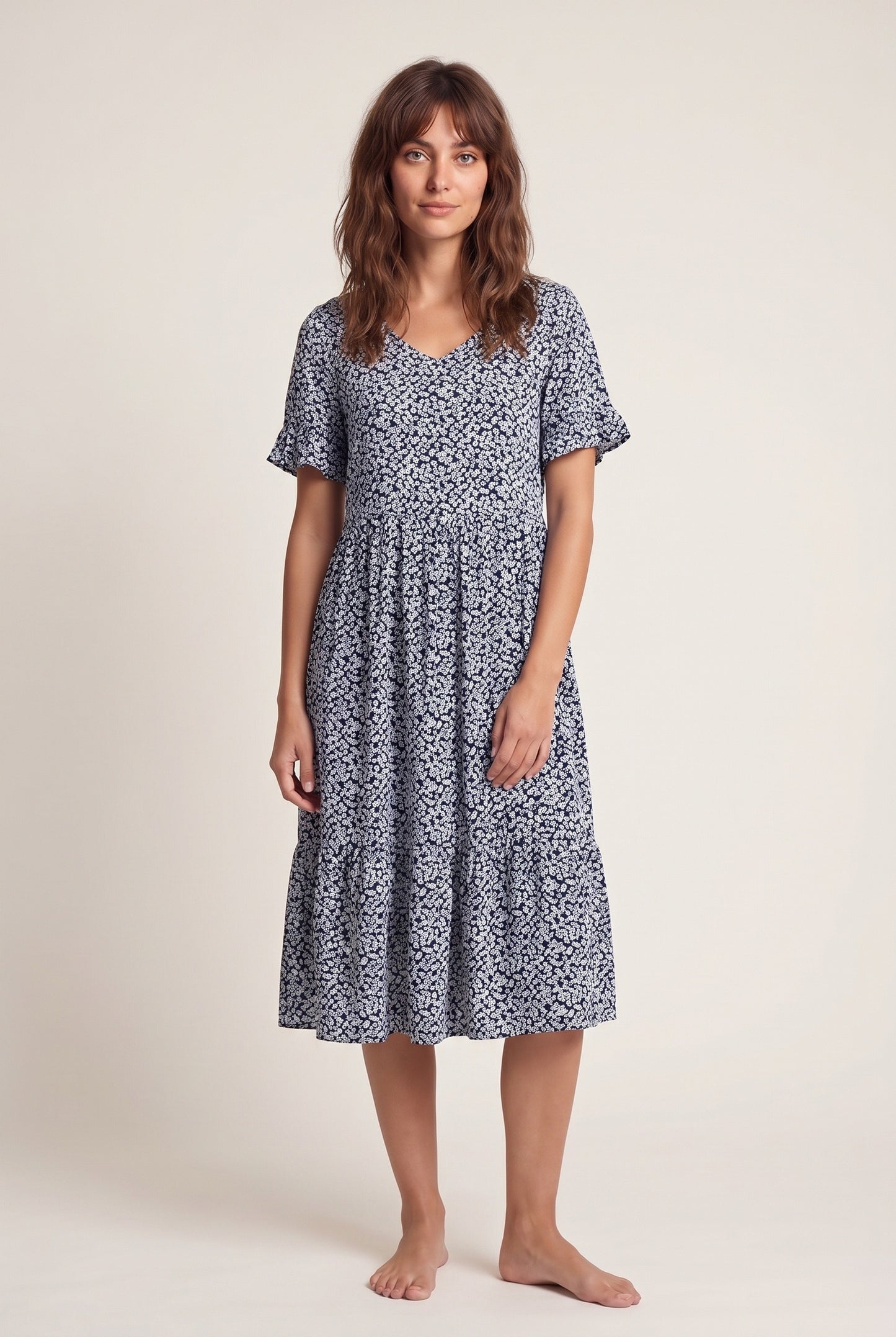 Hermine Dames Midi Jurk | V-Hals | Gelaagde Rok