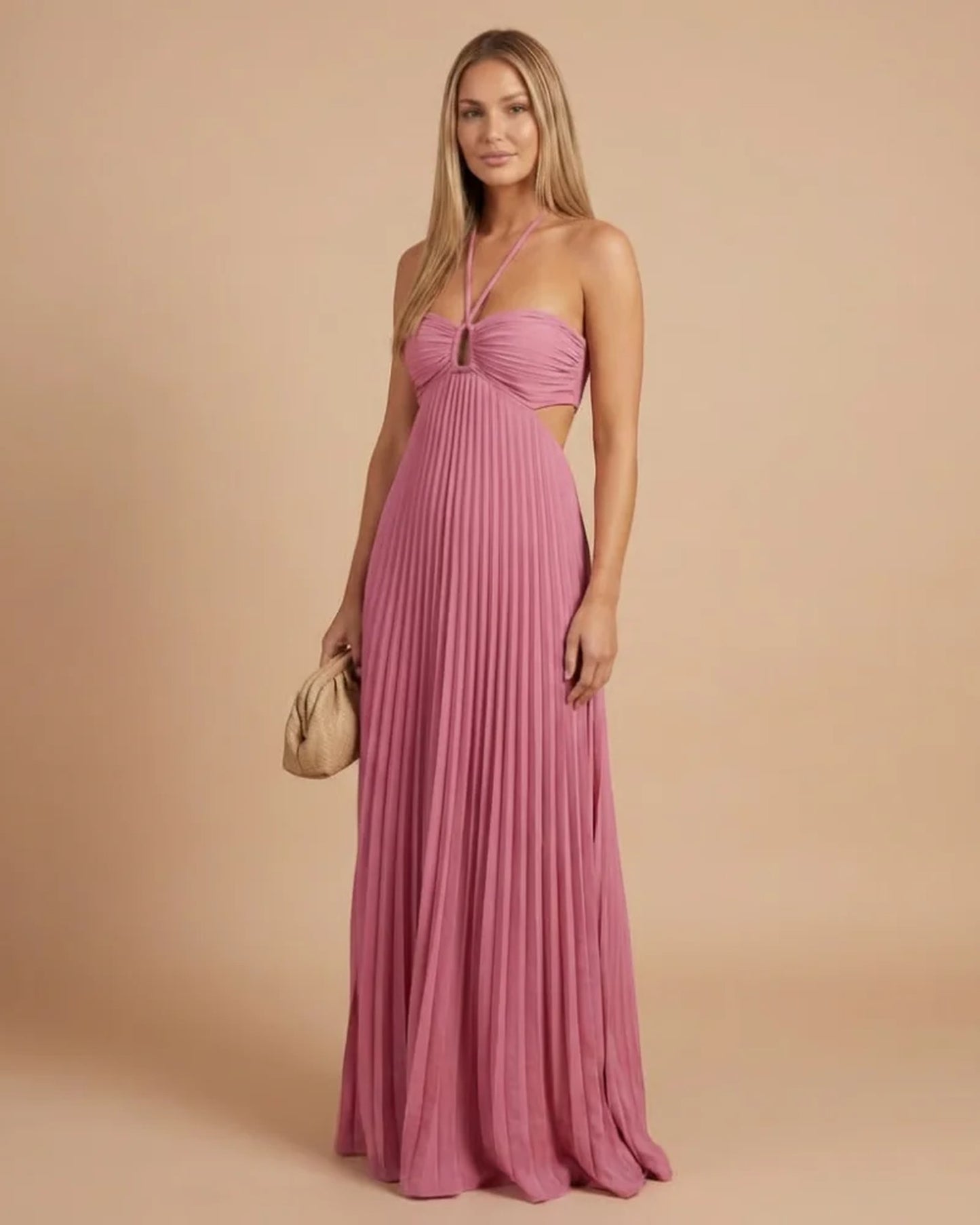 Marielle Women's Maxi Dress | Halter Neck | Pleated Skirt