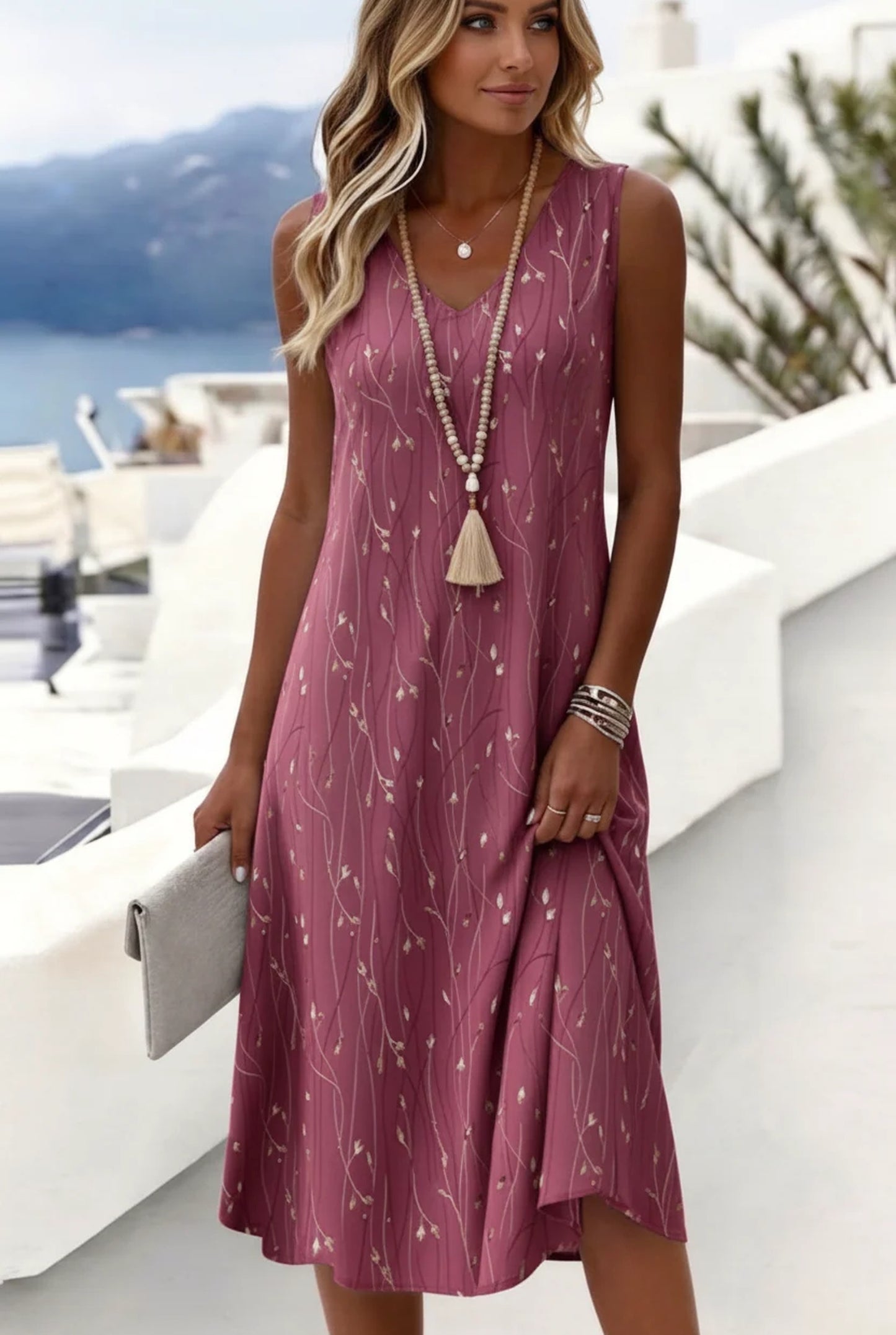 Beatrice Dames Midi Jurk | V-Hals | Bloemenprint