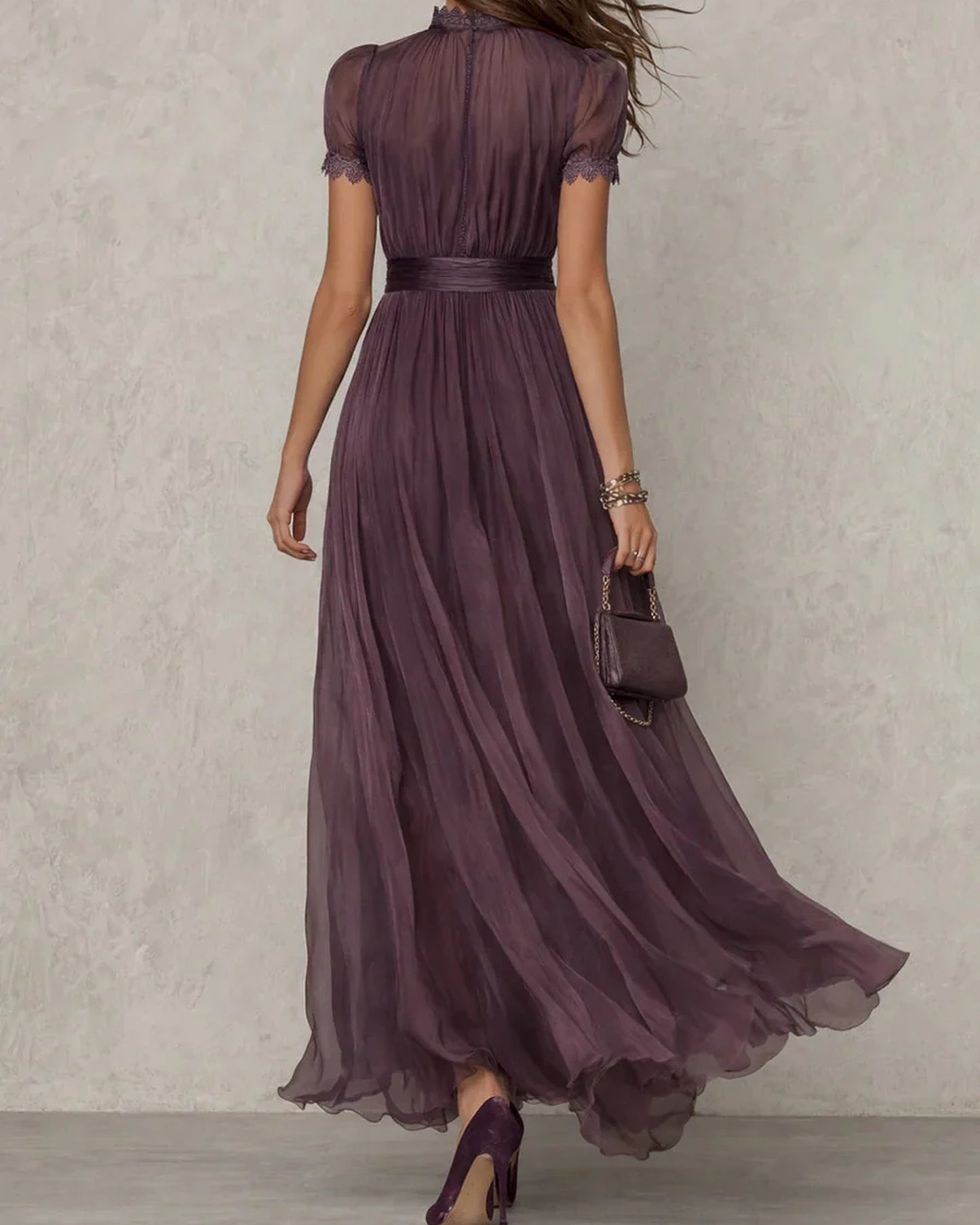 Cristina Dames Maxi Jurk | Korte Mouwen | Kantdetail