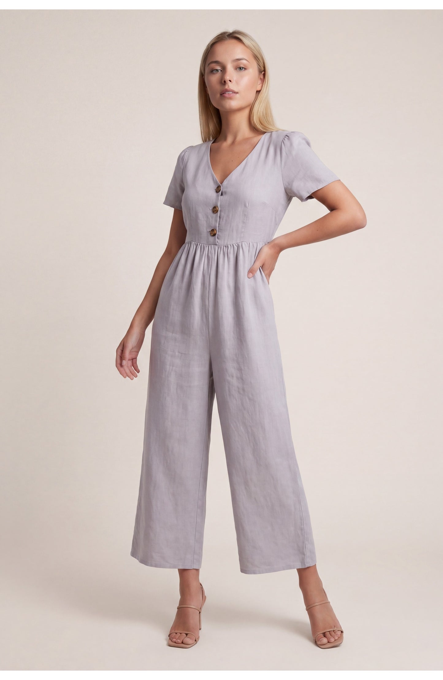 Régine Dames Jumpsuit | V-Hals met Knopen | Hoge Taille