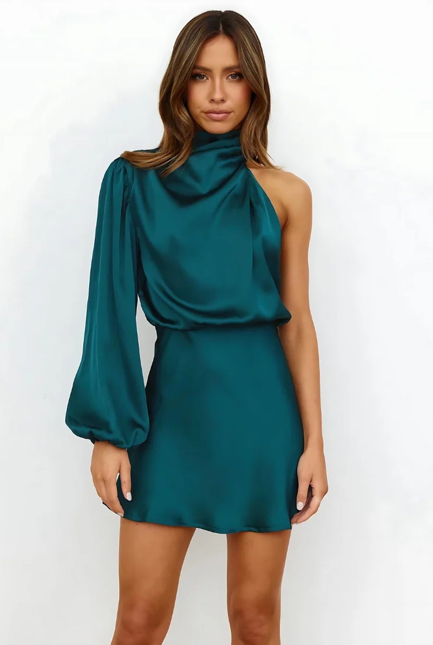Alba Dames Midi Jurk | Draperingsdetail | Asymmetrische Snit