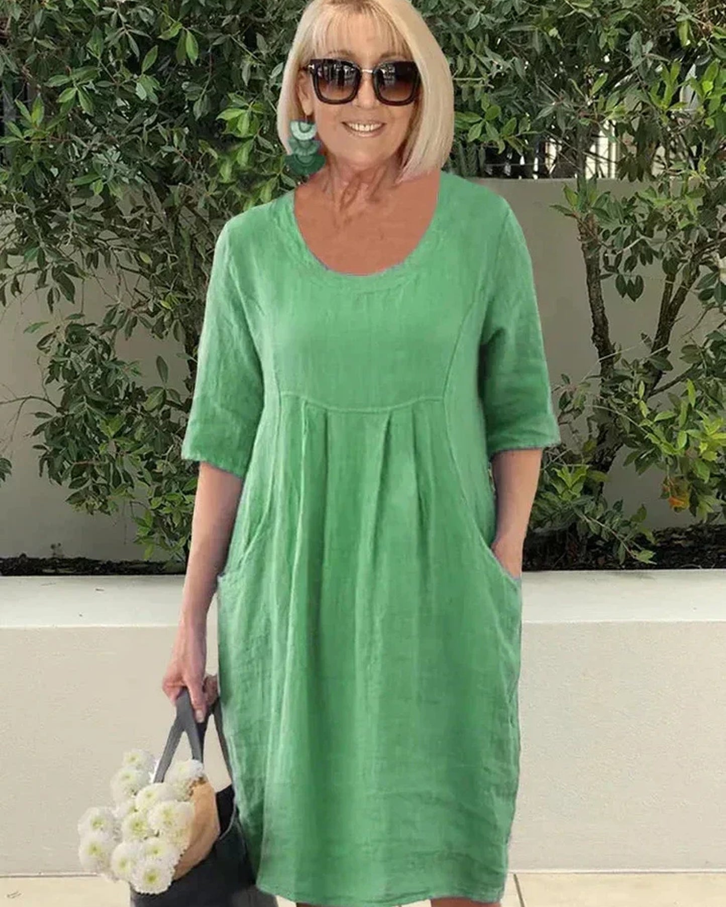 Annaëlle Dames Midi Jurk | Driekwart Mouwen | Empire Taille