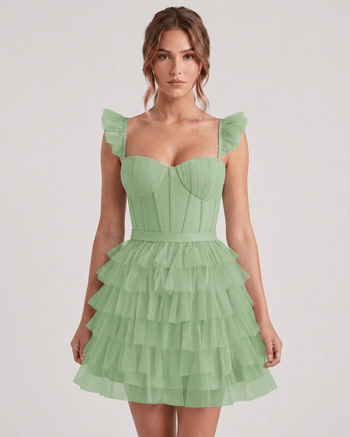 Annick Women's Mini Dress | Layered Tulle Skirt | Stitched Bustier Bodice