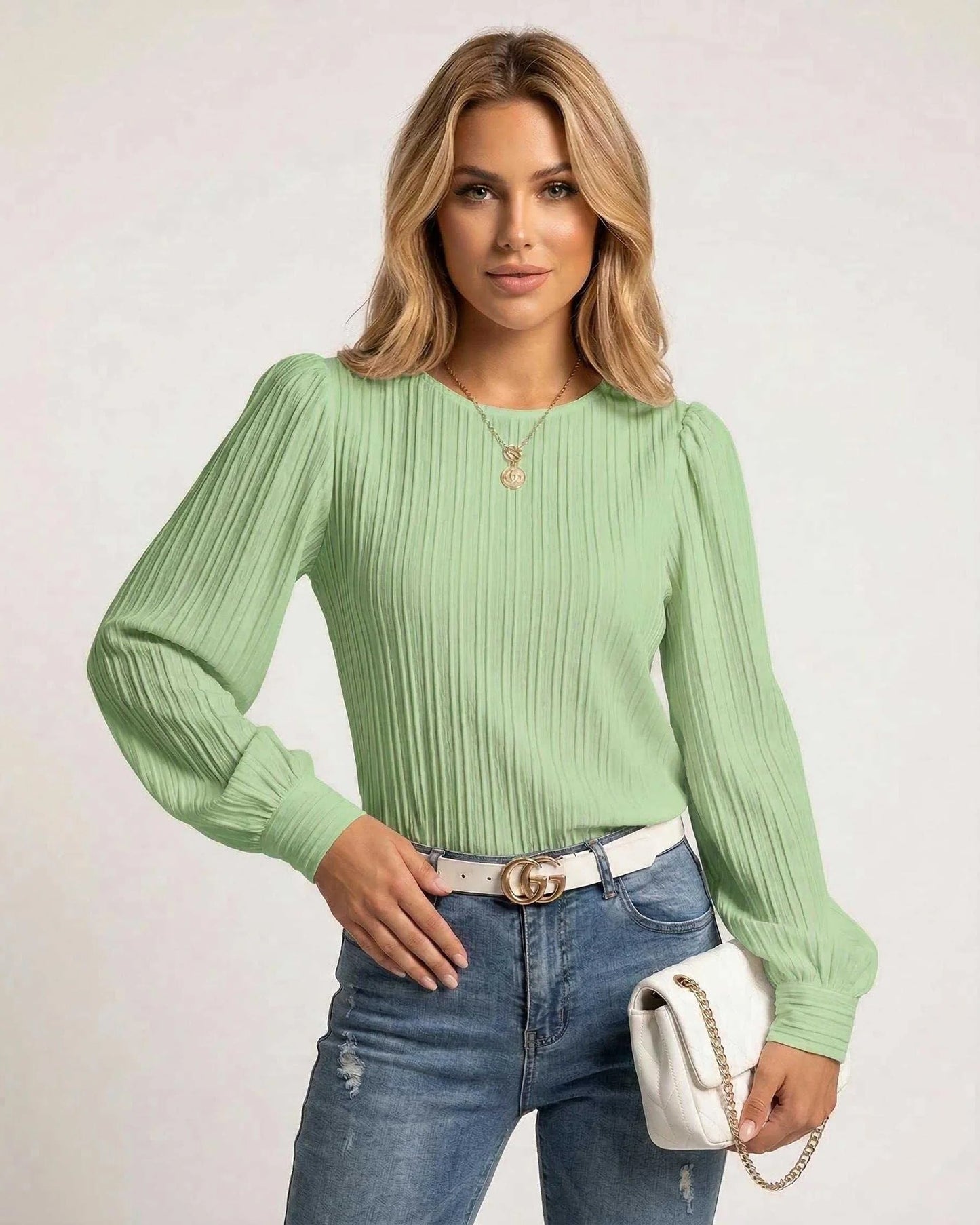 Vinciane Dames Top | Geplooide Structuur | Ballonmouwen