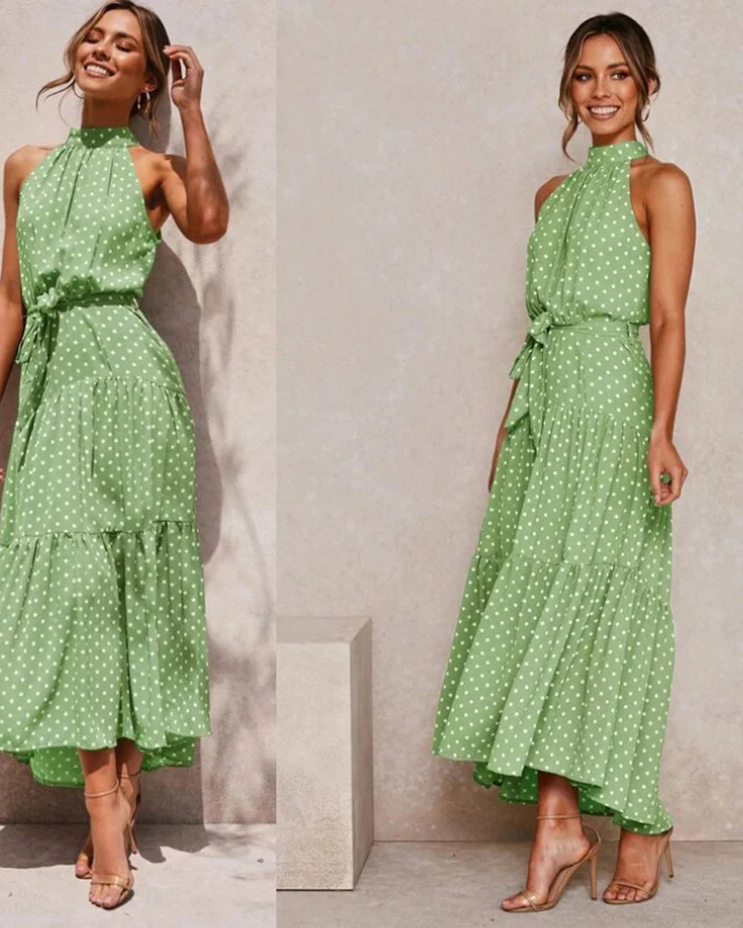 Aubeline Dame Midi Kjole | Halterneck | Lagdelte Frynser
