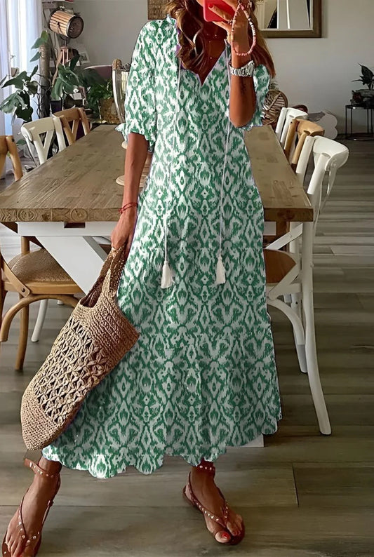 Brunehaut Dames Midi Jurk | V-Hals | Kwastjes Detail