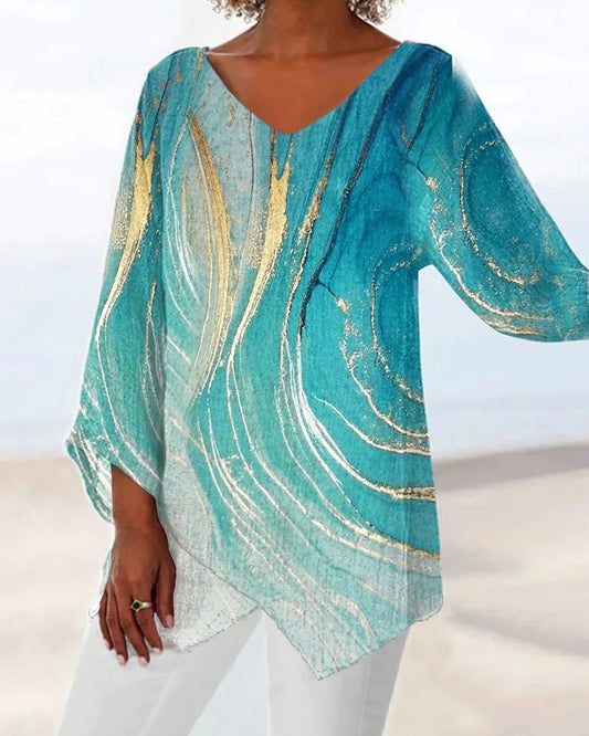 Adelina Dames Top | Mint Kleur | Gouden Golfdetail