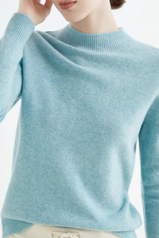 Flavienne Dame Sweater | Halv Høj Hals | Ribstrikkede Kanter