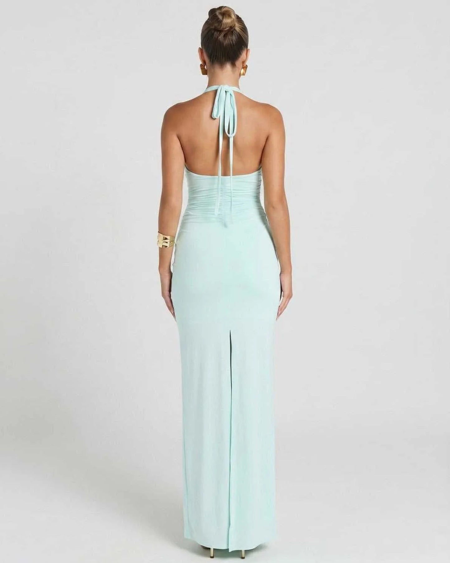 Réjane Dames Maxi Jurk | Halterneck | Hoge Split