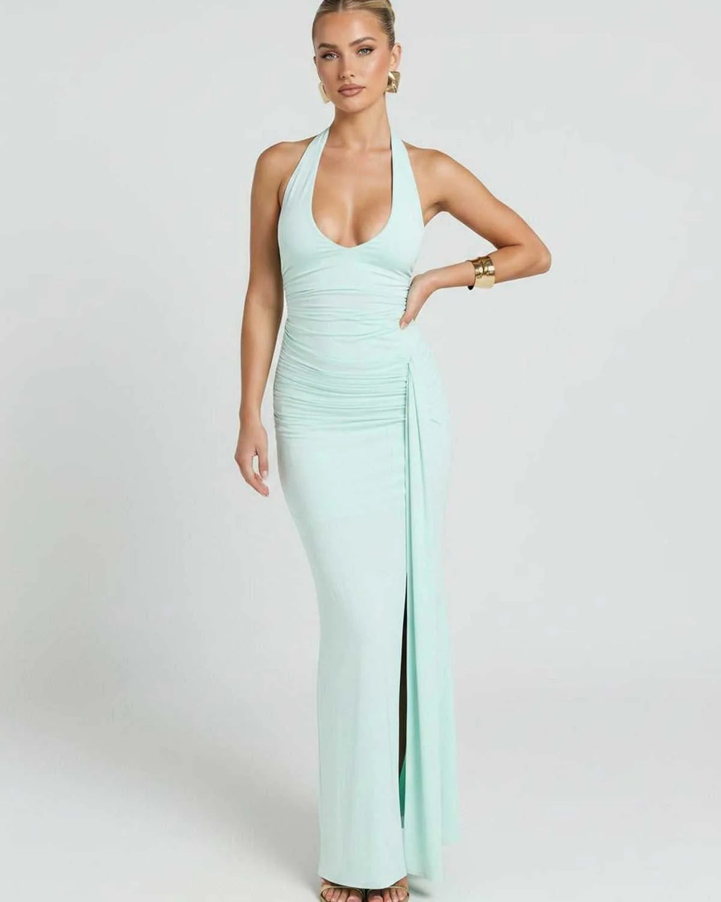 Réjane Dames Maxi Jurk | Halterneck | Hoge Split