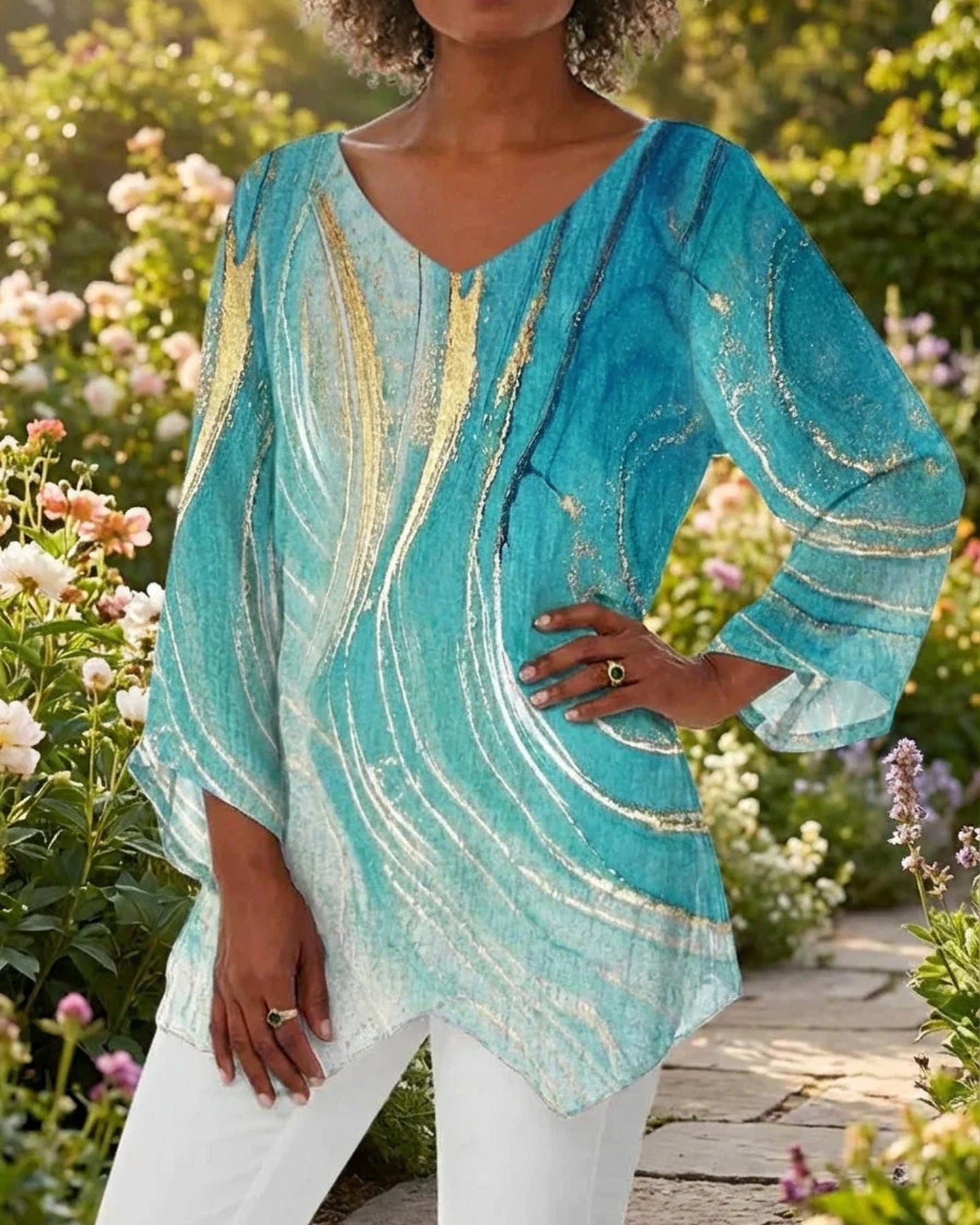 Adelina Dames Top | Mint Kleur | Gouden Golfdetail
