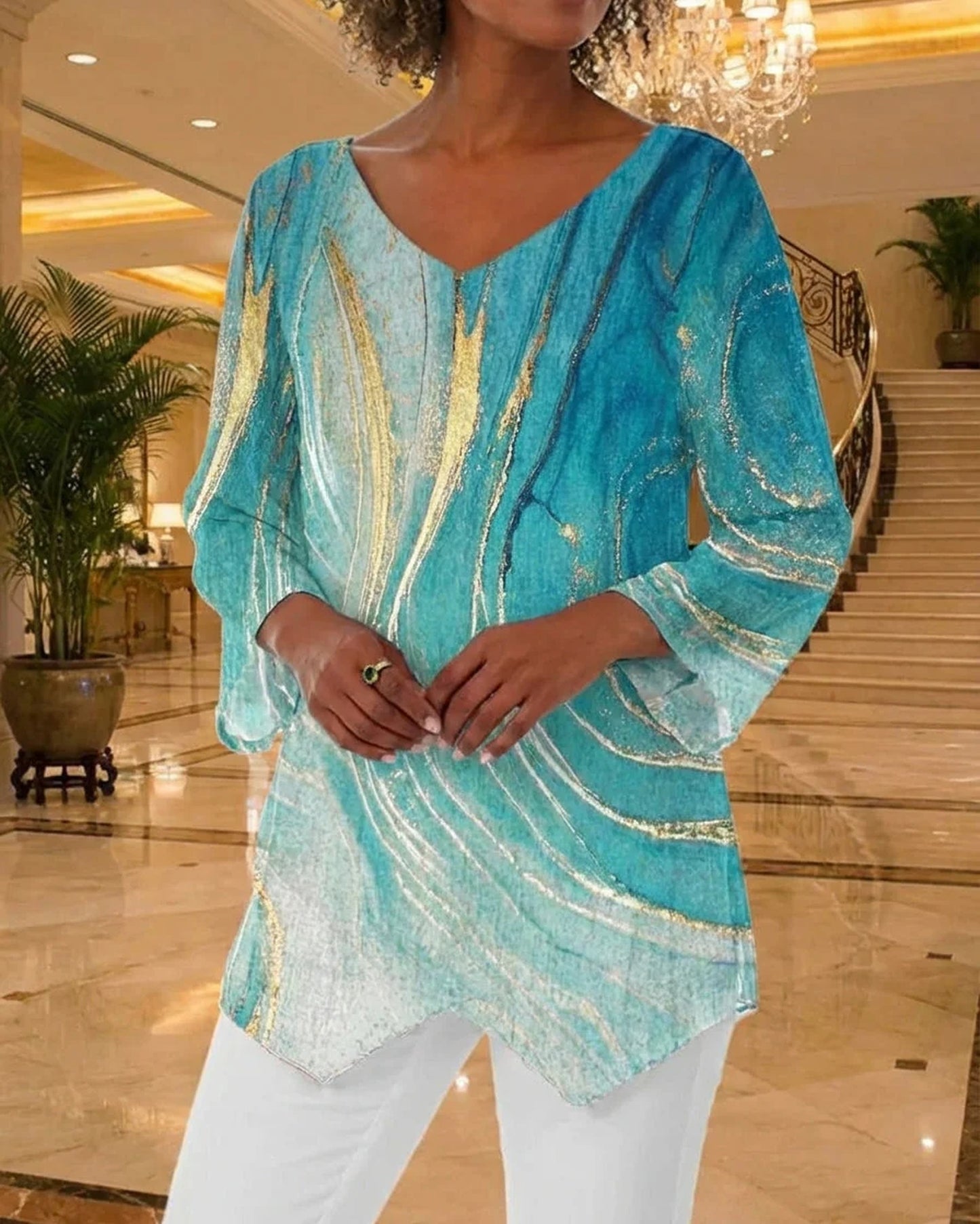 Adelina Dames Top | Mint Kleur | Gouden Golfdetail