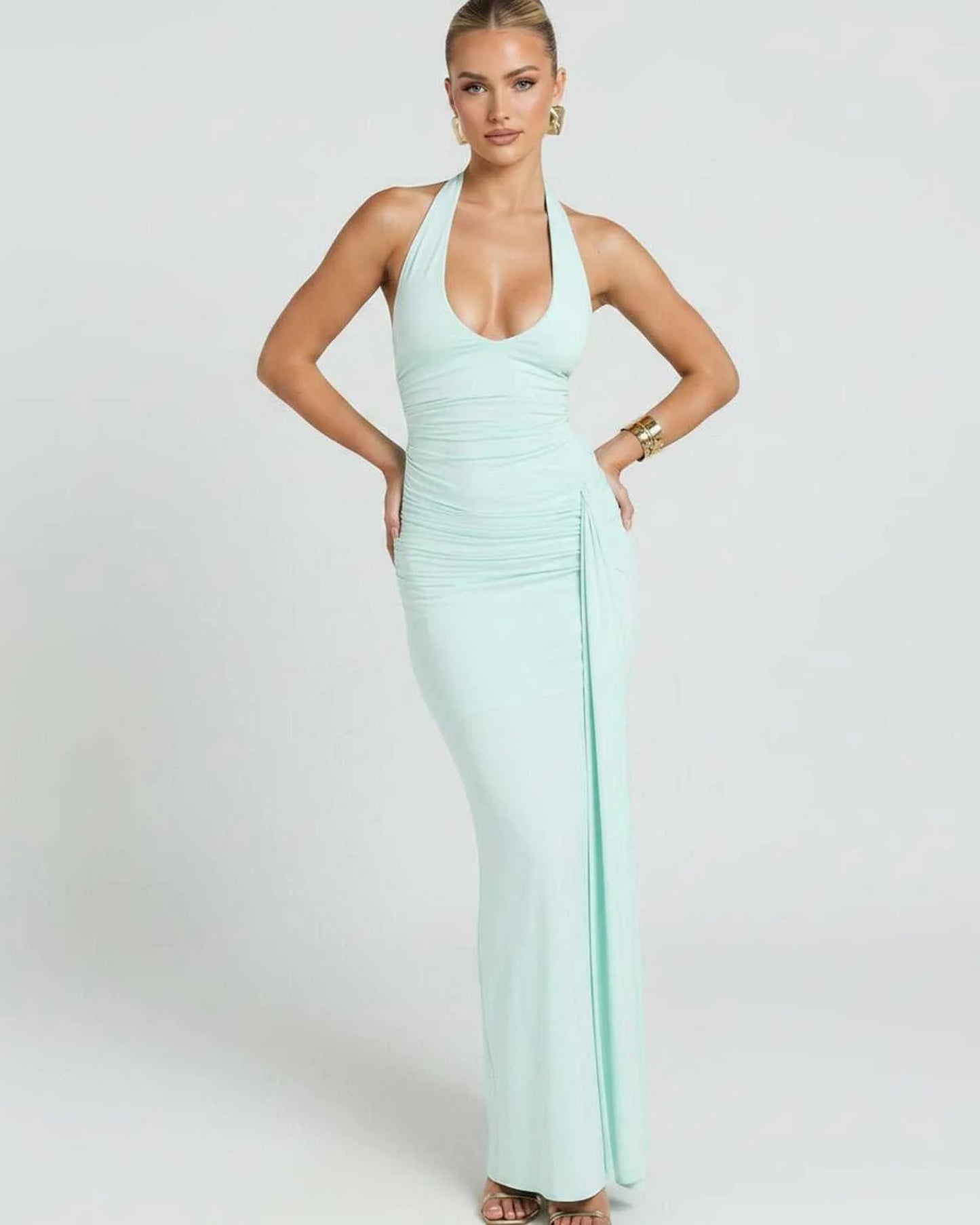 Réjane Dames Maxi Jurk | Halterneck | Hoge Split