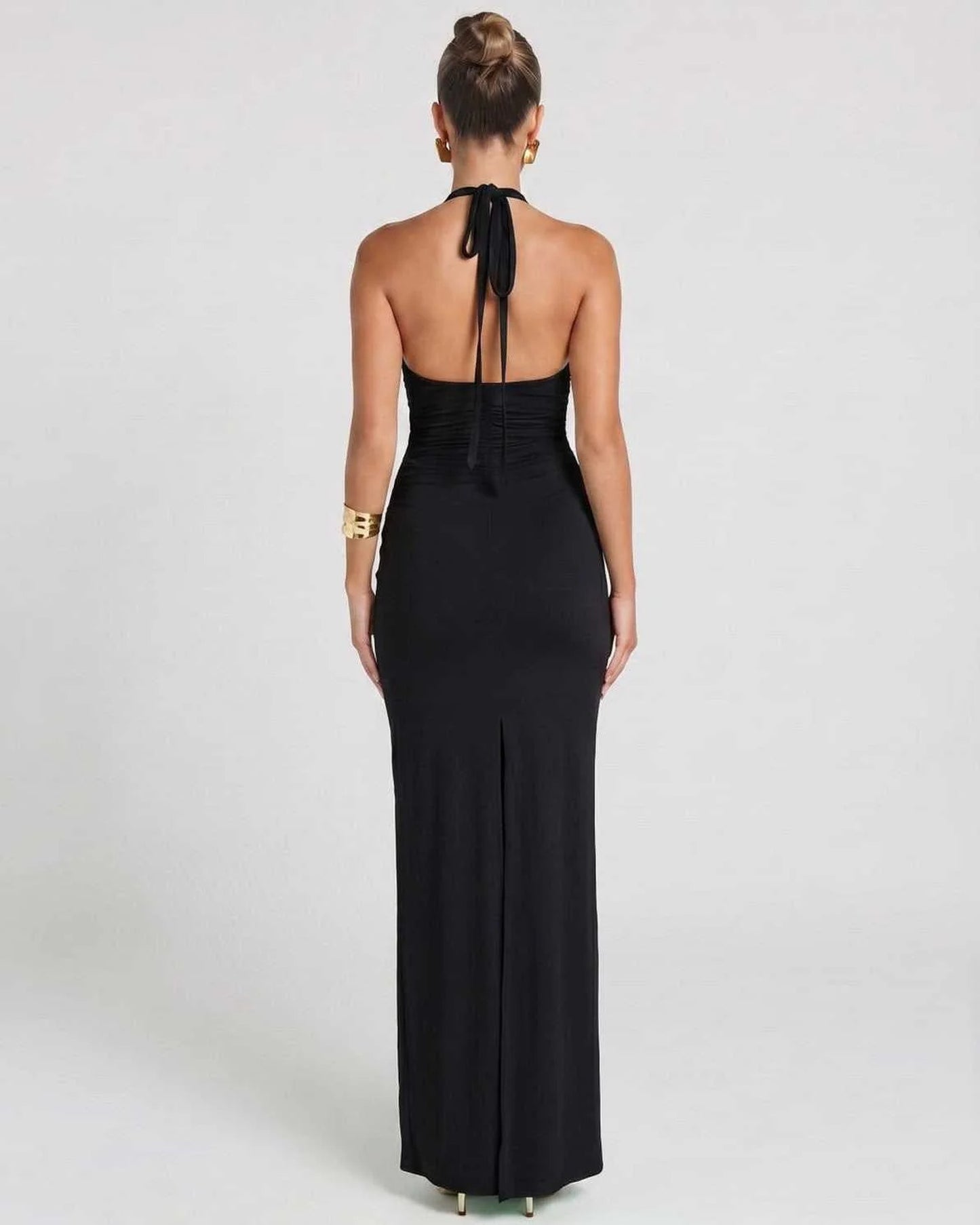 Réjane Dames Maxi Jurk | Halterneck | Hoge Split