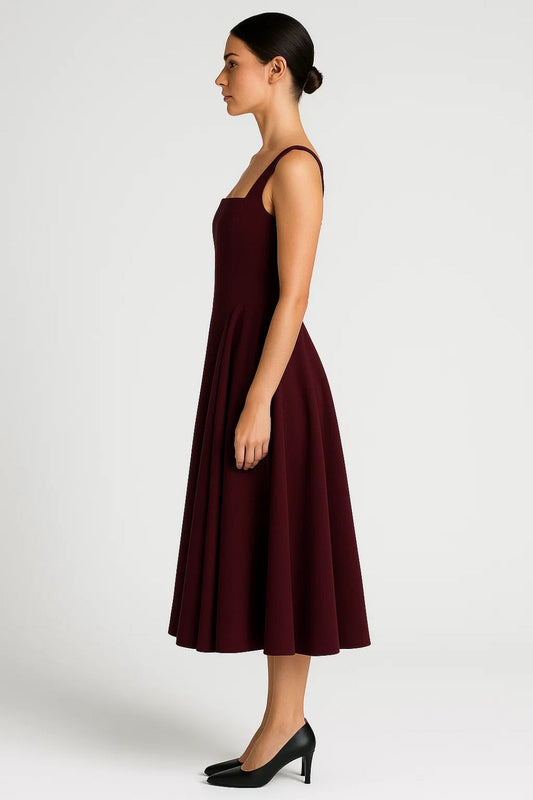 Mira Midi Jurk Dames | Brede Bandjes Vierkante Halslijn Elegant 1