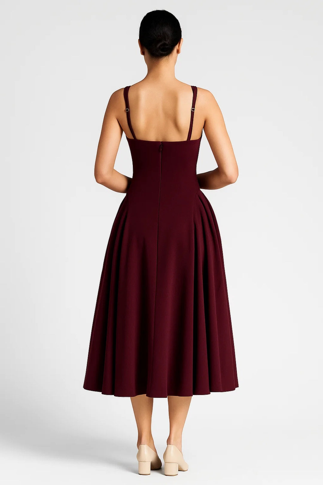 Mira Midi Jurk Dames | Brede Bandjes Vierkante Halslijn Elegant 2