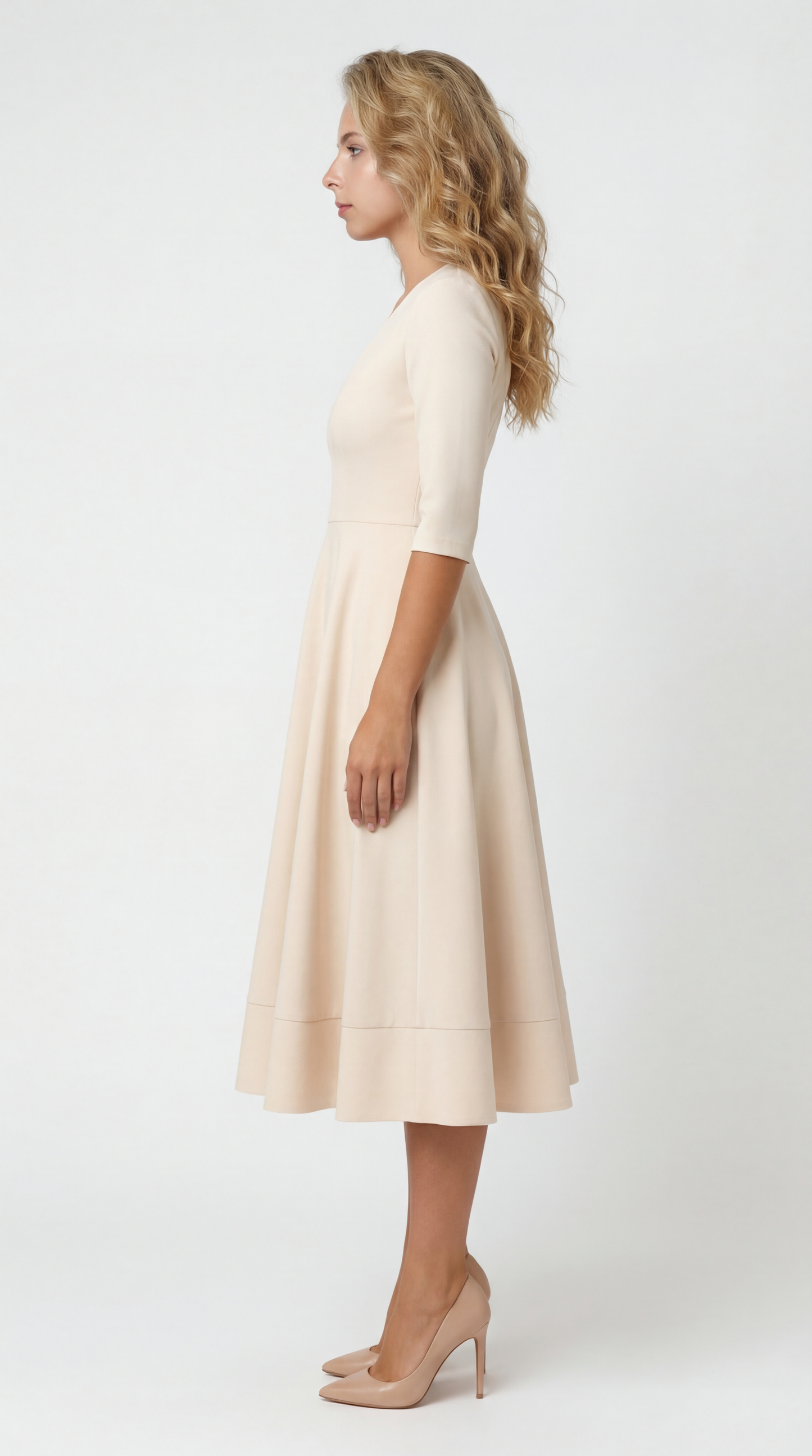 Mireille Midi Dress | A-Line | Deep V-Neck and Three-Quarter Sleeves