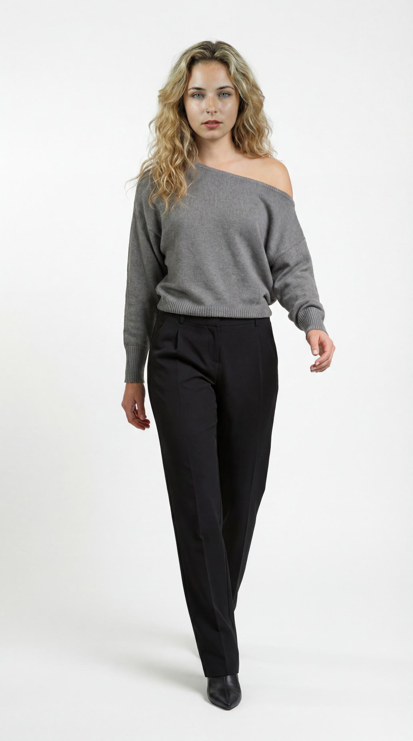 Women's Sweater | Off-Shoulder | Fine Knit | Elastic Hem