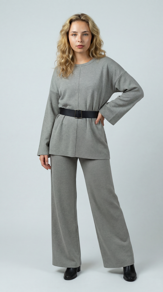 Anna Tweedelige Set Dames | Wijde Broek | Minimalistisch Ontwerp | Brede Tailleband