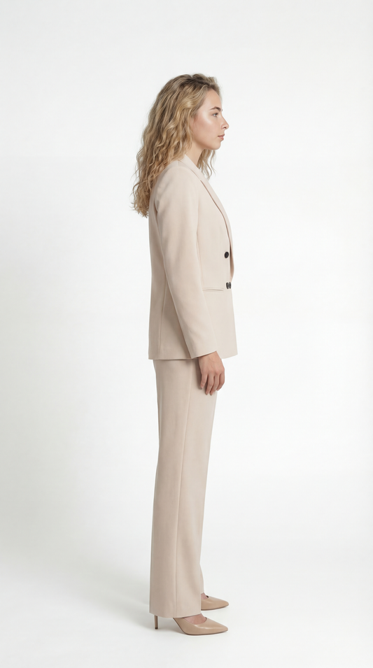 Dames Blazerpak | Blazer & Wide Leg Pantalon | Beige