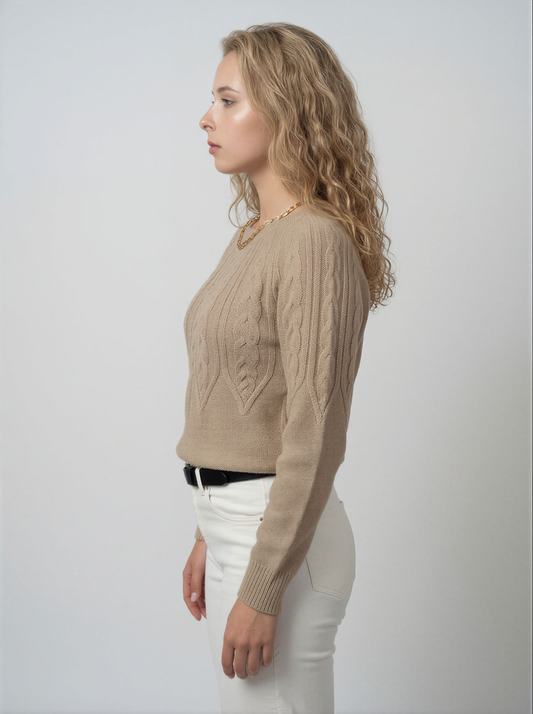 Dames Trui | Kabelstructuur | Ronde Hals | Lange Mouwen | Regular Fit