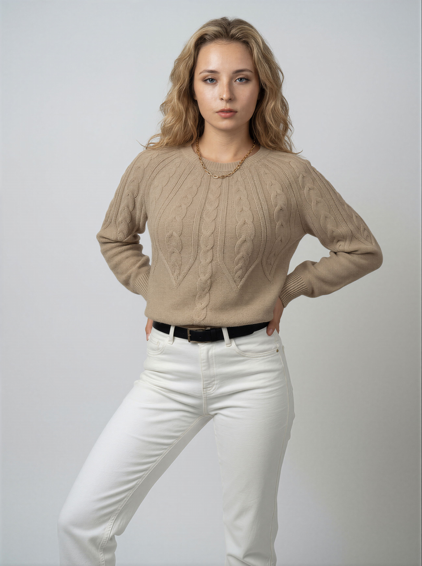Women's Sweater | Cable Knit | Round Neck | Long Sleeves | Regular Fit
