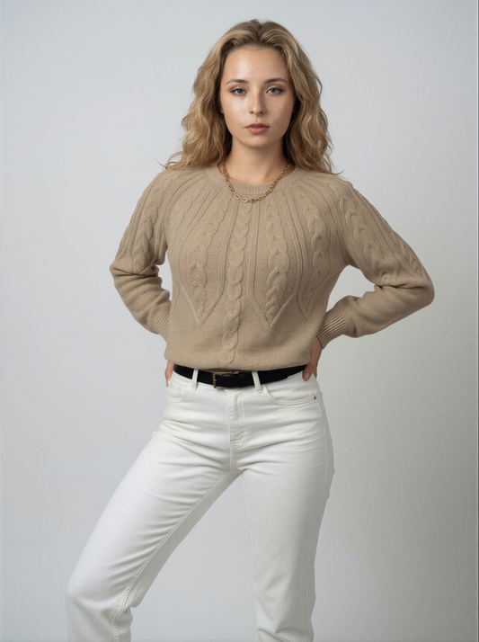 Dames Trui | Kabelstructuur | Ronde Hals | Lange Mouwen | Regular Fit