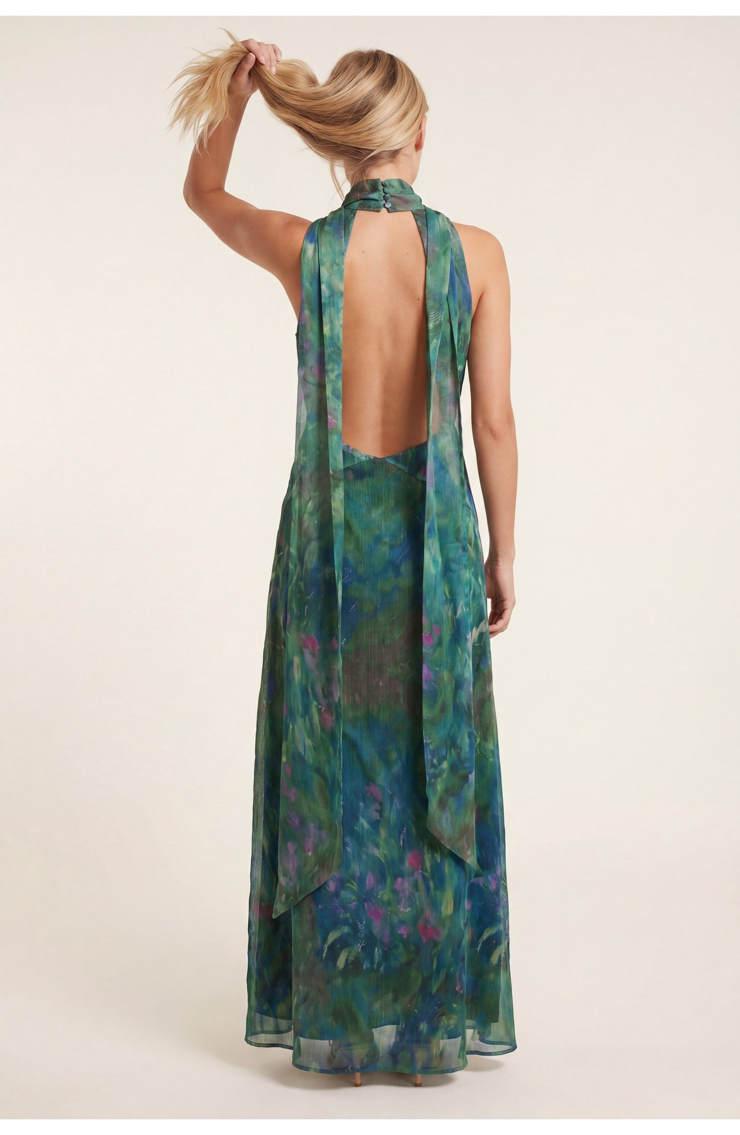 Dames Maxi Jurk | Halternek | Open Rug | Bloemenprint