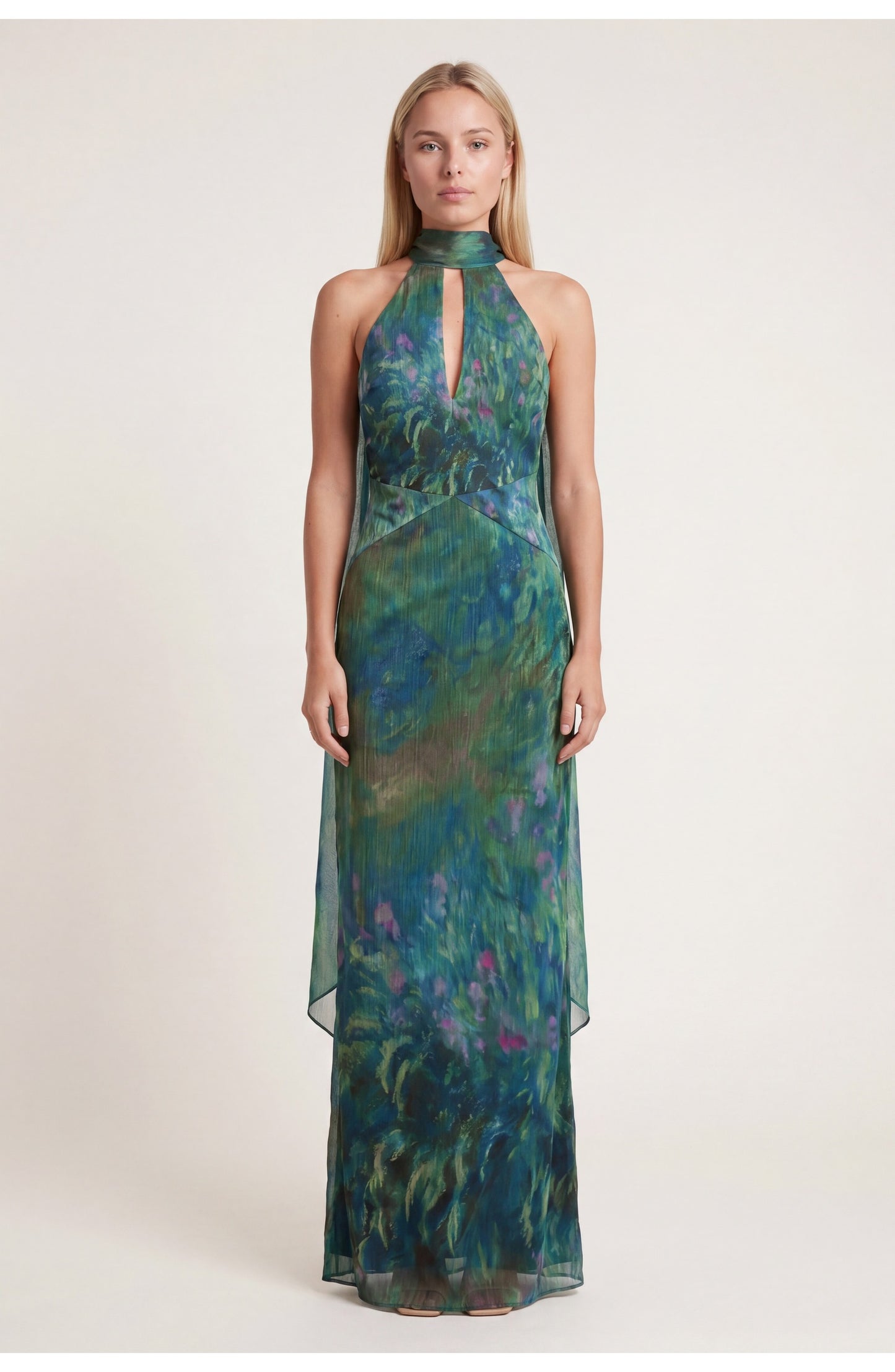 Dames Maxi Jurk | Halternek | Open Rug | Bloemenprint