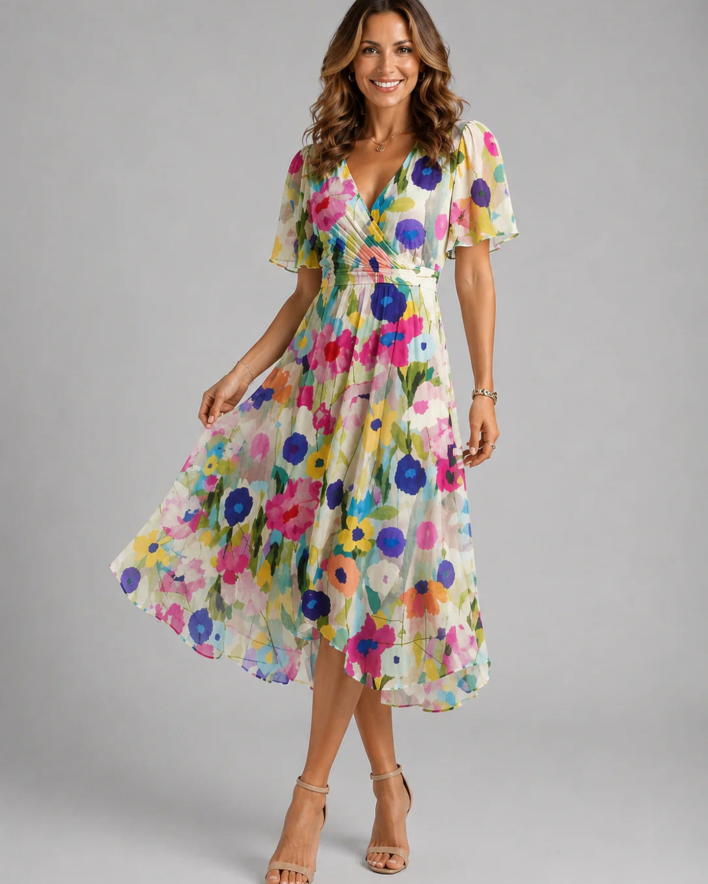Antonietta Ladies Midi Dress | V-Neck | Floral-print