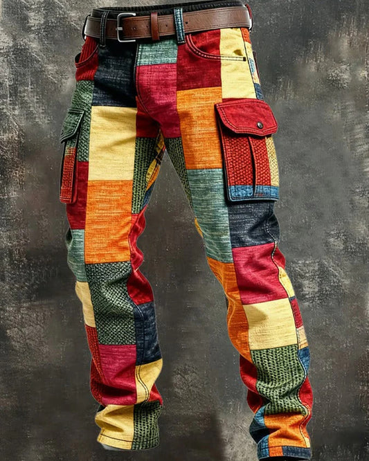 Ippolito Heren Short | Kleurrijke Blokkenprint | Cargo-Zakken