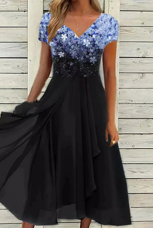 Marcia Ladies Midi Dress | Floral Print | Ombre Color Gradient