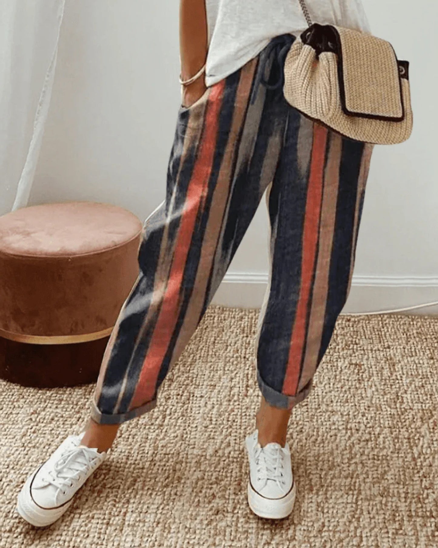 Amelie Dames Broek | Elastische Tailleband | Gerolde Zoom