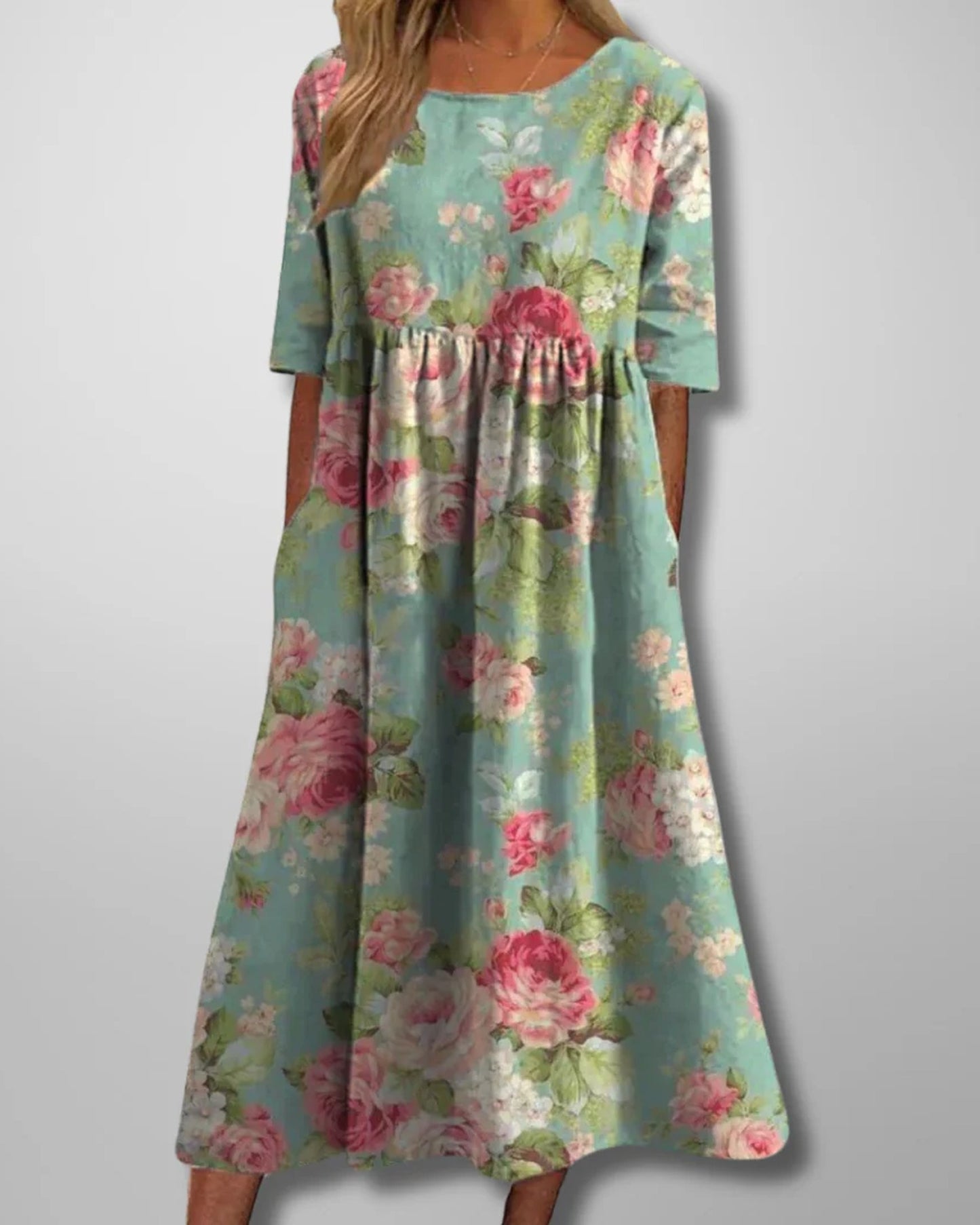 Cléophée Dames Midi Jurk | Bloemenprint | Halve Mouwen