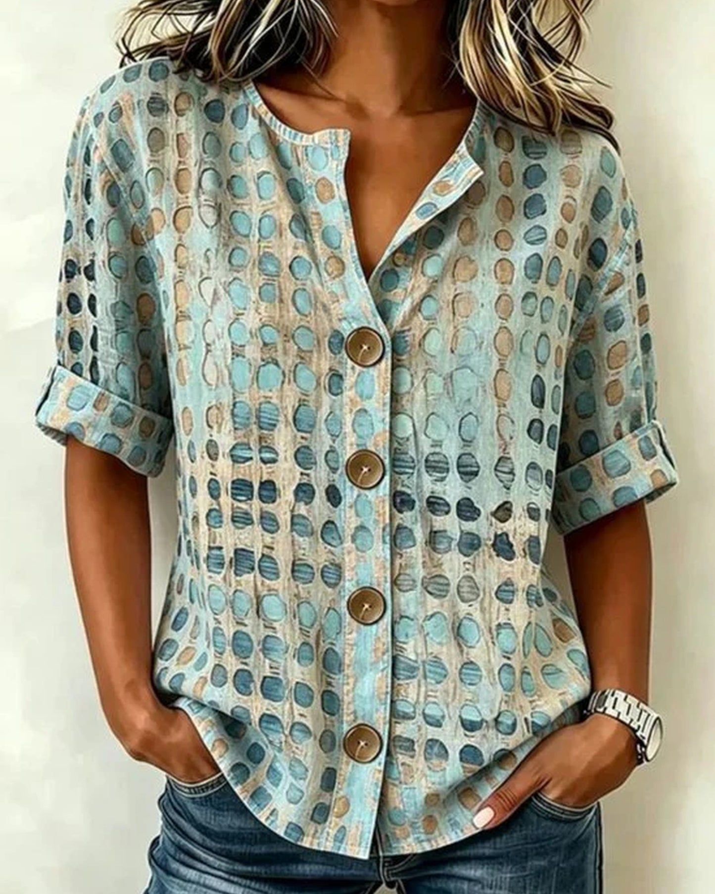 Brunella Dames Blouse | Polkadot Print | Korte Mouwen