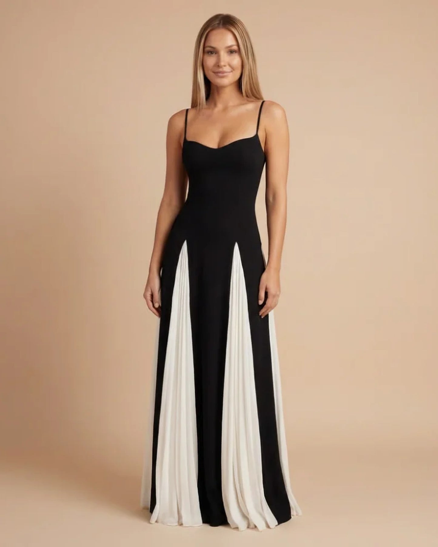 Dames Maxi Jurk | Sweetheart Hals | Zwart-Wit