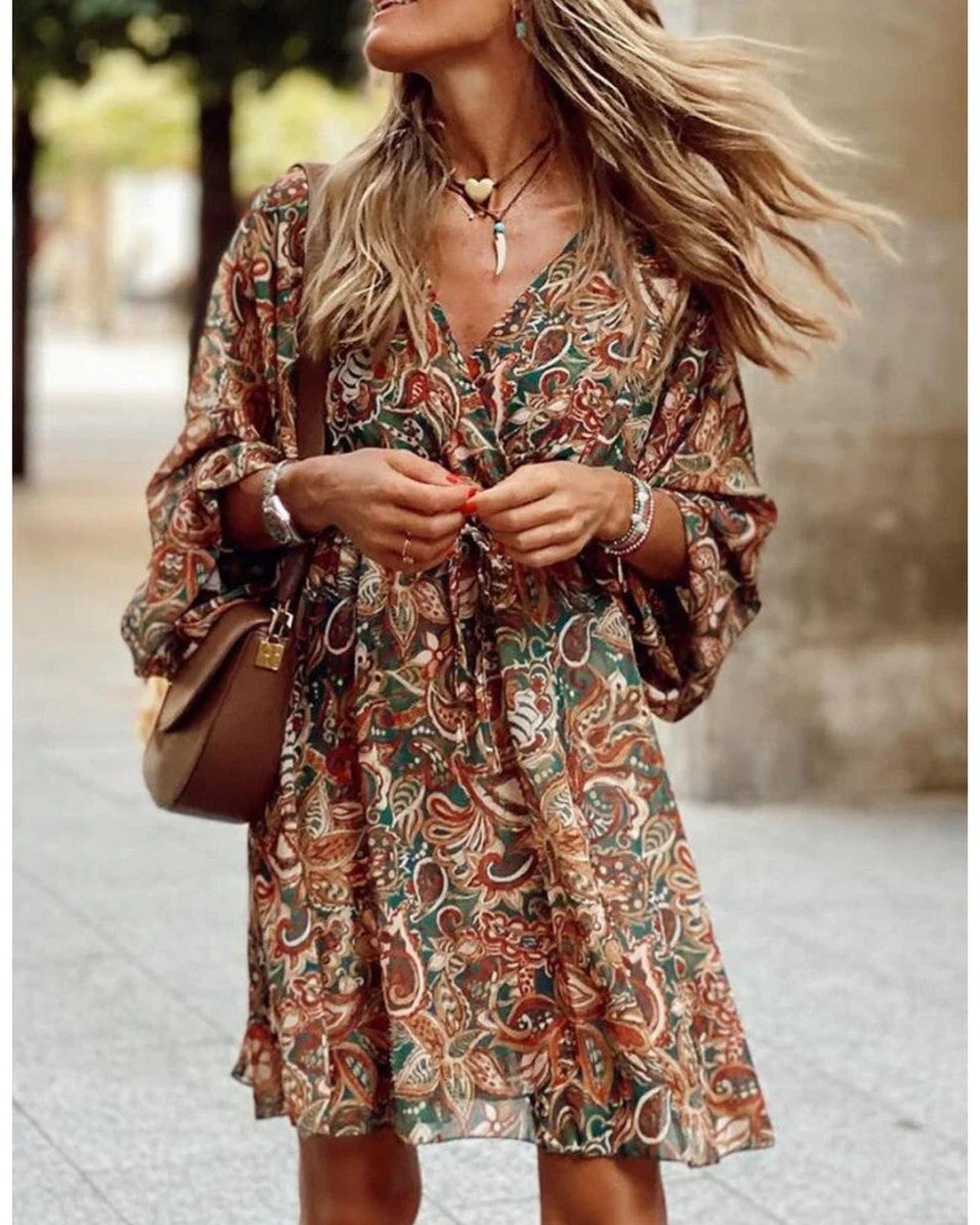 Azéline Women's Mini Dress | Paisley Print | Wide Sleeves
