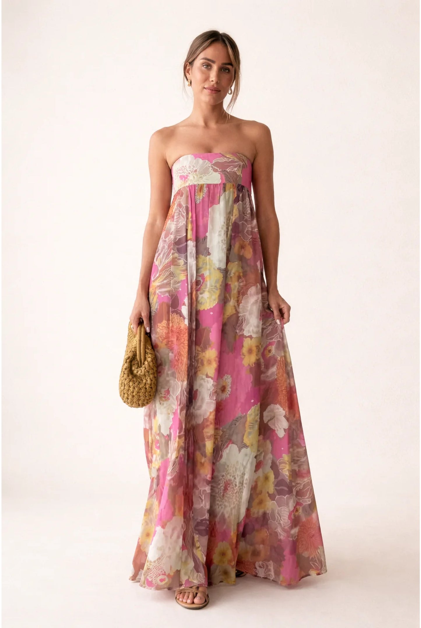 Women's Maxi Dress | Strapless Empire Waist | Floral Print