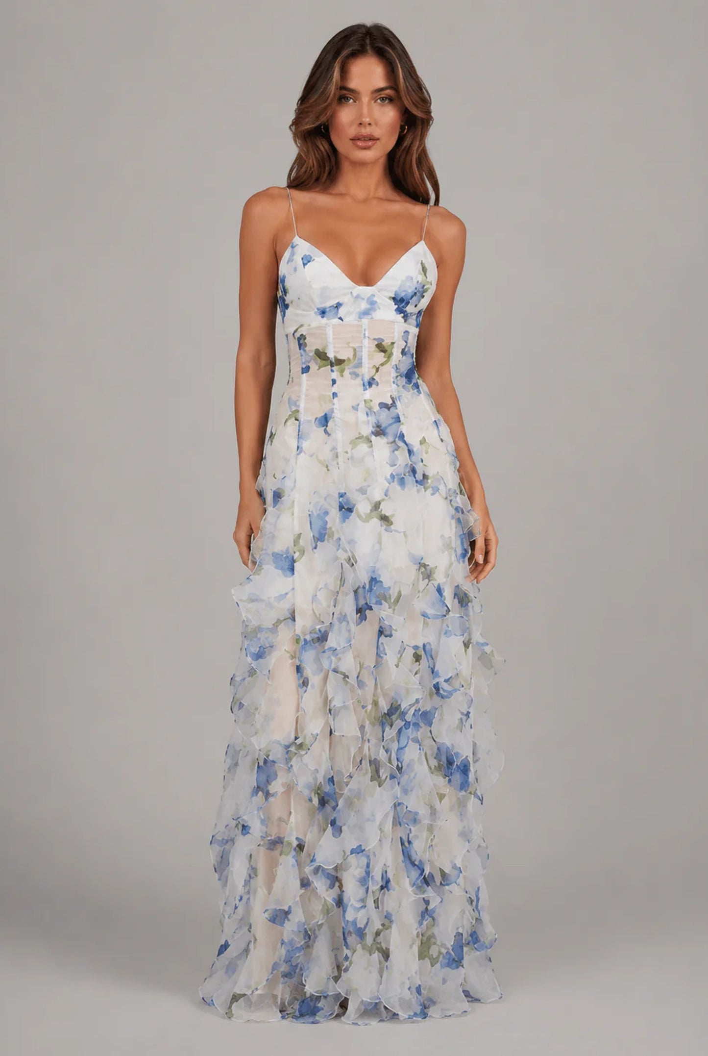Dames Maxi Jurk | Gelaagde Ruches | Open Rug